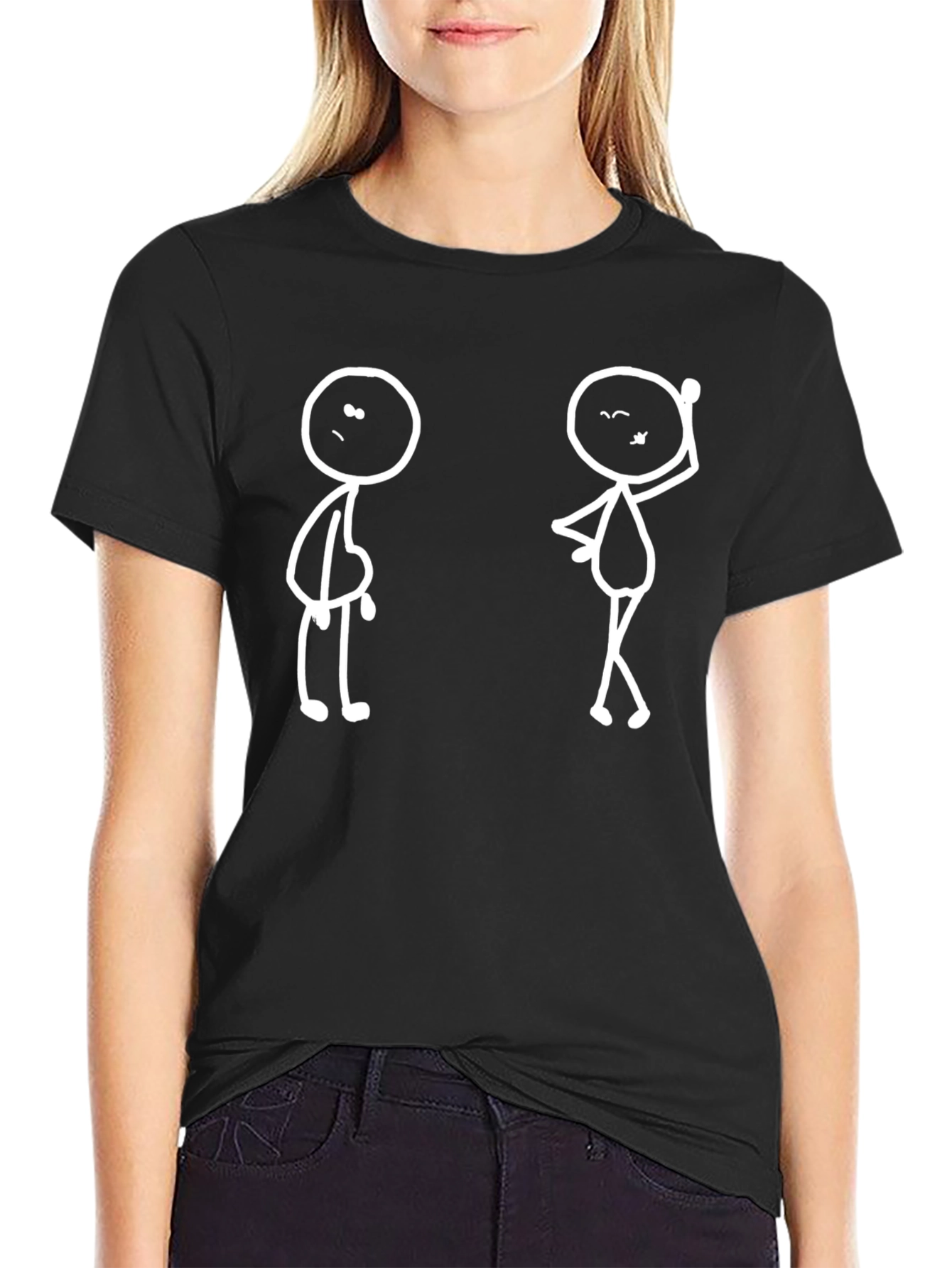 Funny Stick Figure Graphic Tee - Black