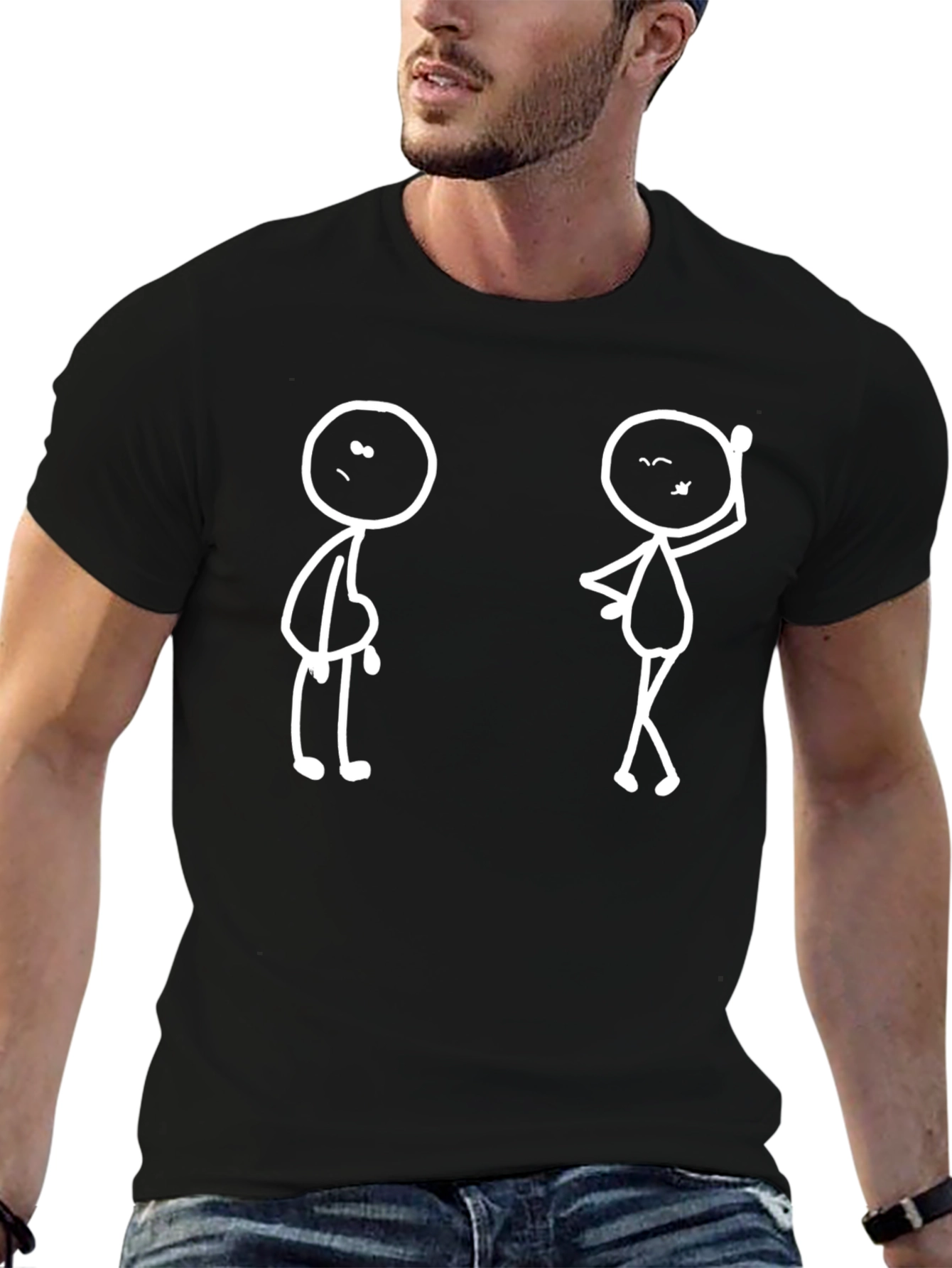 Funny Stick Figure Graphic Tee - Black