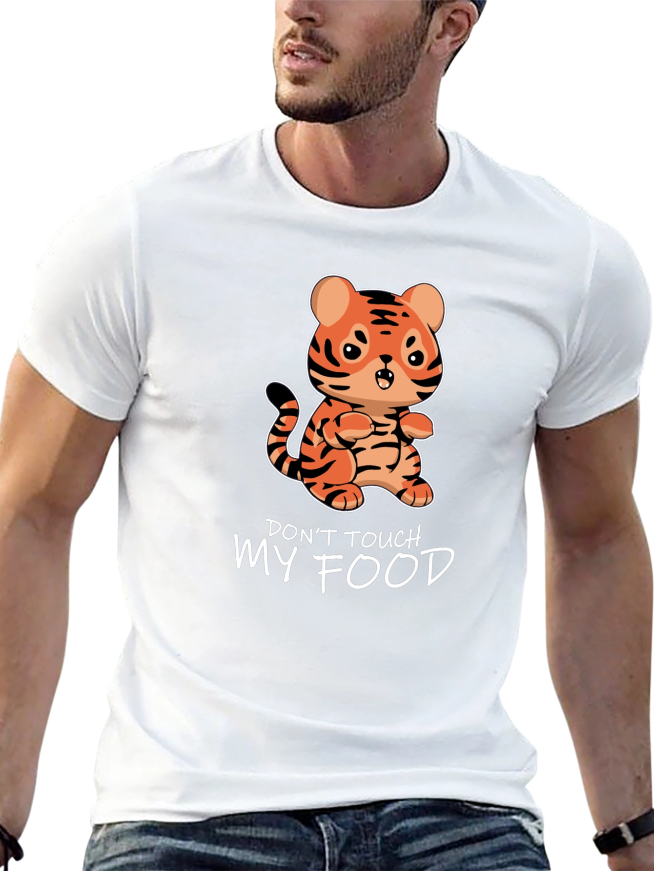 Cute Tiger Dont Touch My Food Black T-Shirt