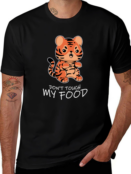 Cute Tiger Dont Touch My Food Black T-Shirt