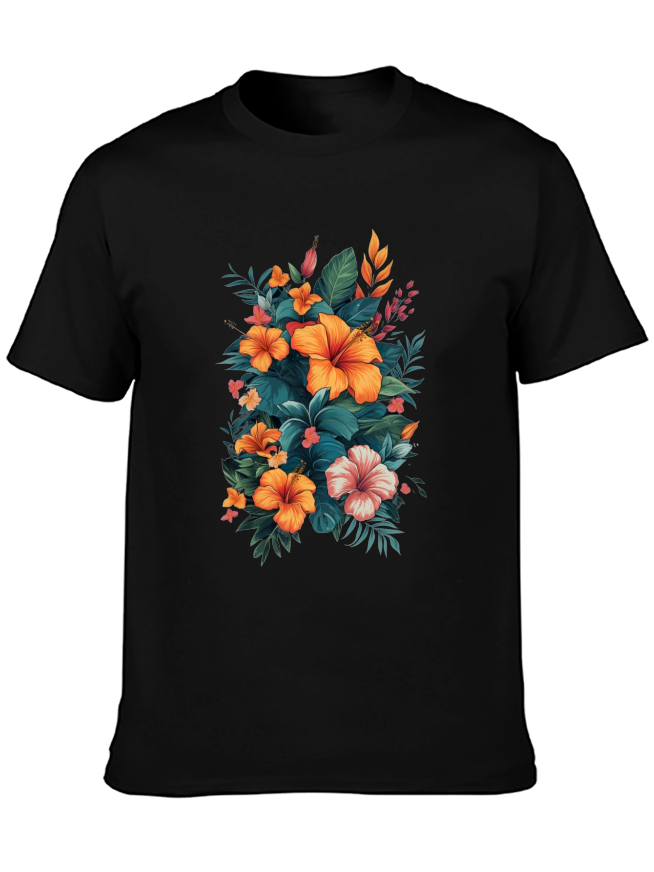 Floral Hibiscus Graphic Tee - Tropical Print