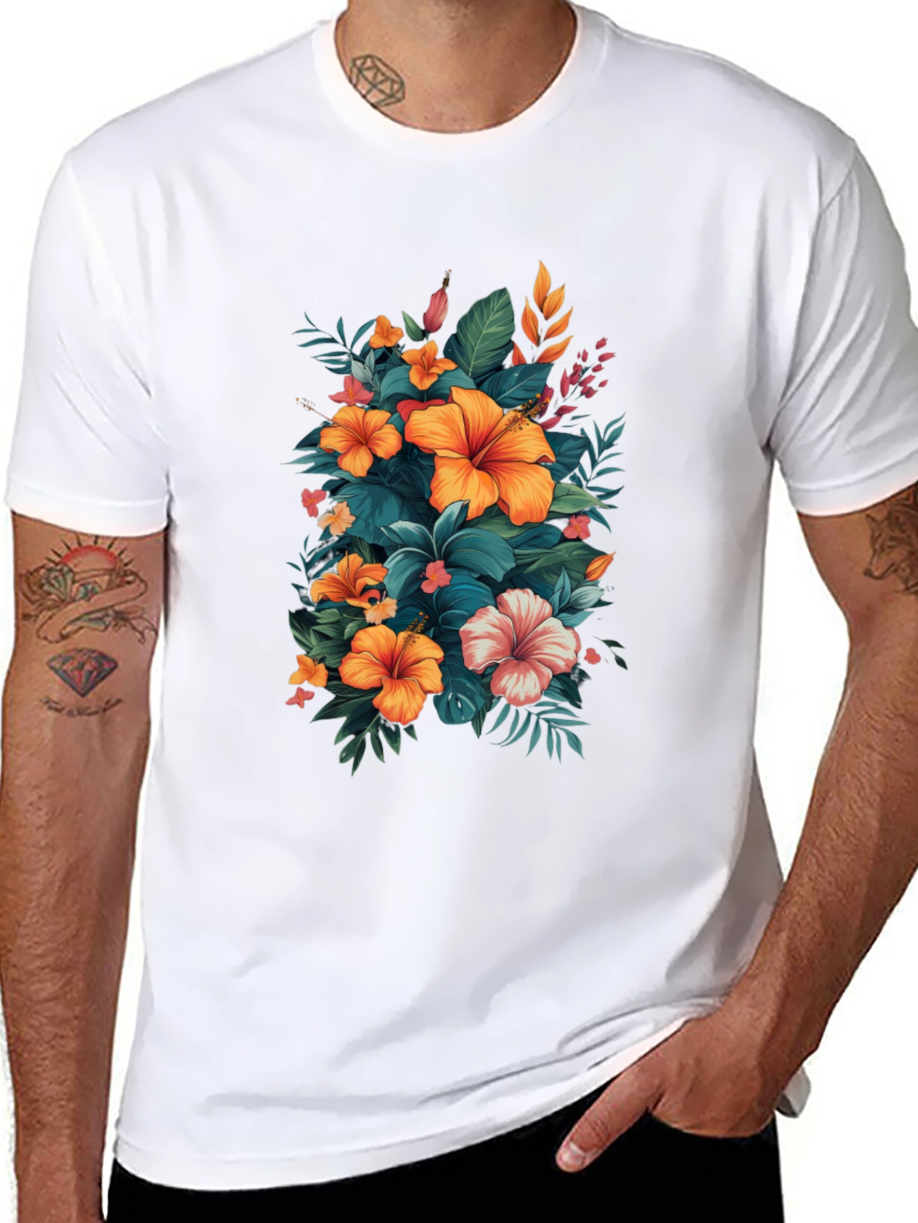 Floral Hibiscus Graphic Tee - Tropical Print