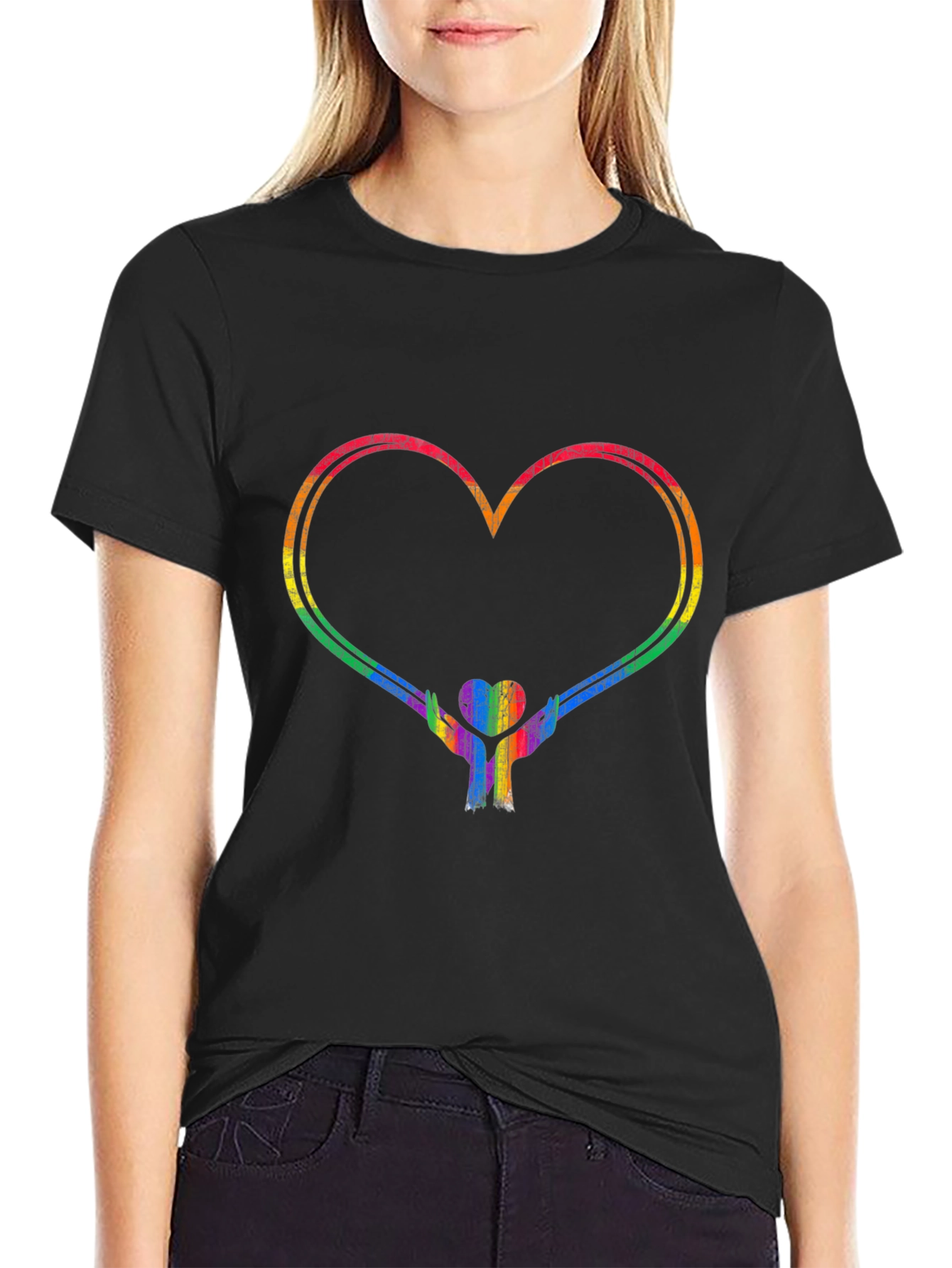 Rainbow Heart Hands Graphic Tee - Pride Support