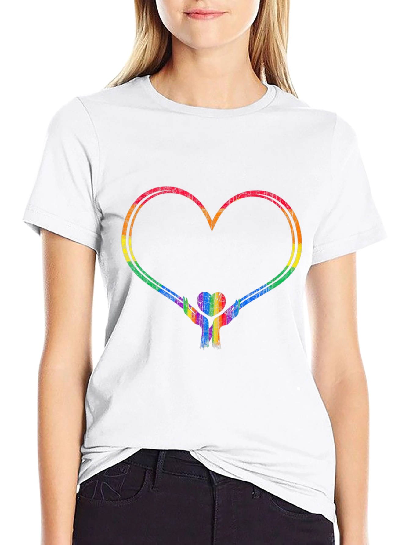 Rainbow Heart Hands Graphic Tee - Pride Support