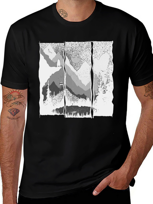 Mountainscape Graphic Tee - Black Cotton