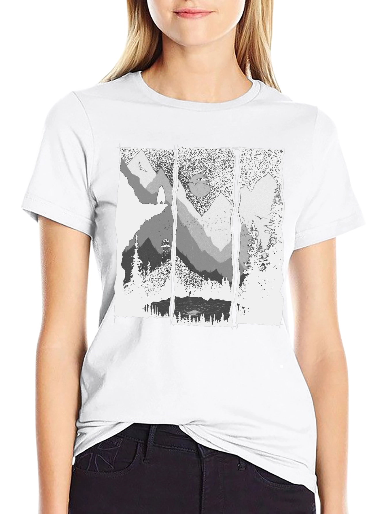 Mountainscape Graphic Tee - Black Cotton
