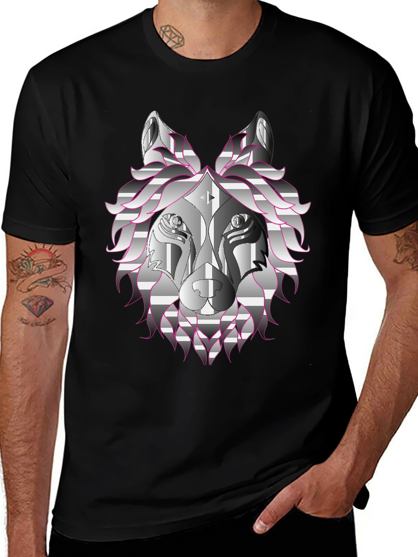 Geometric Wolf Head Graphic Print T-Shirt