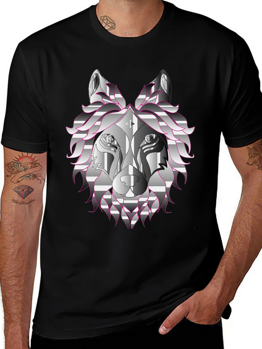 Geometric Wolf Head Graphic Print T-Shirt