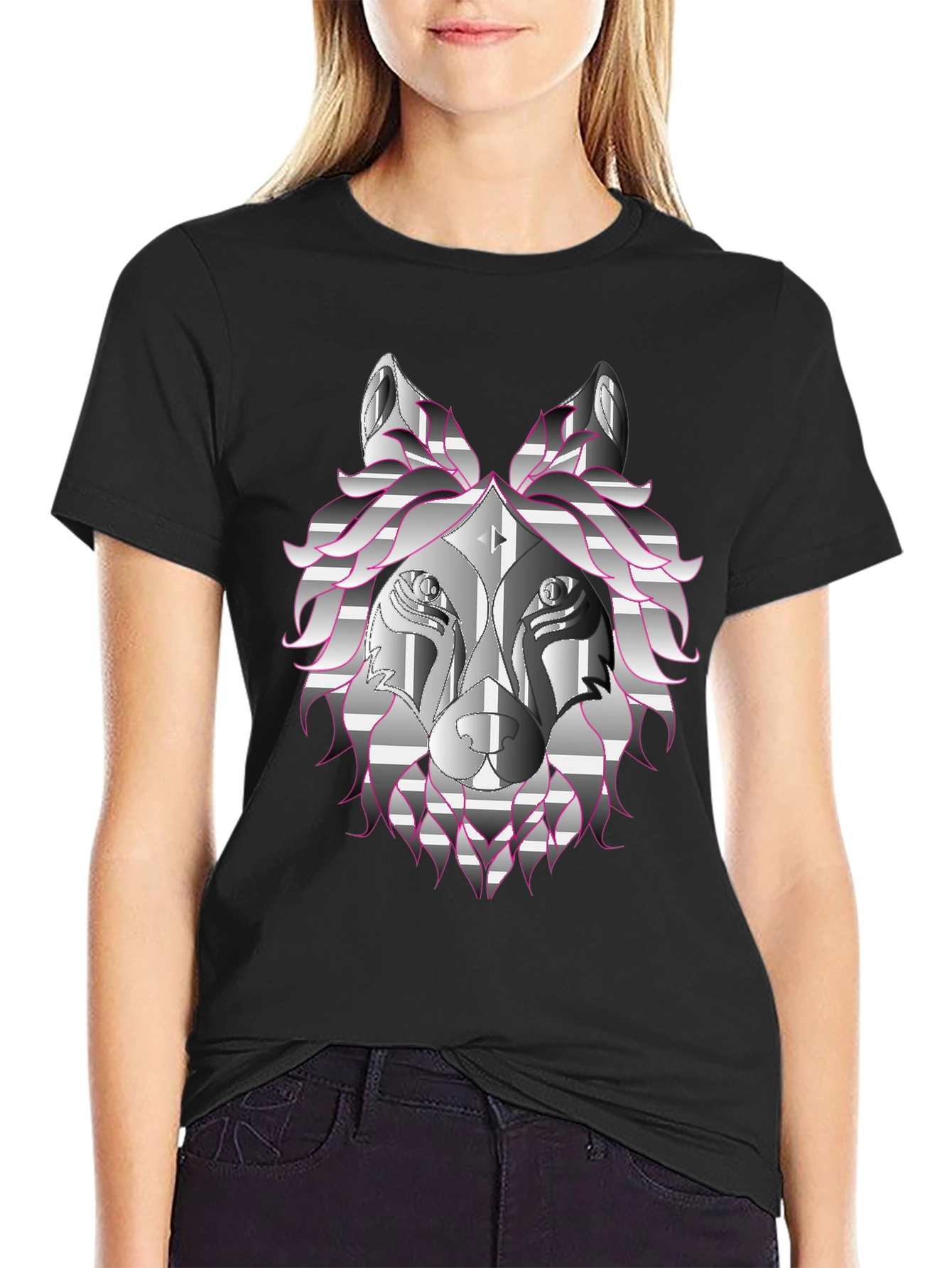Geometric Wolf Head Graphic Print T-Shirt