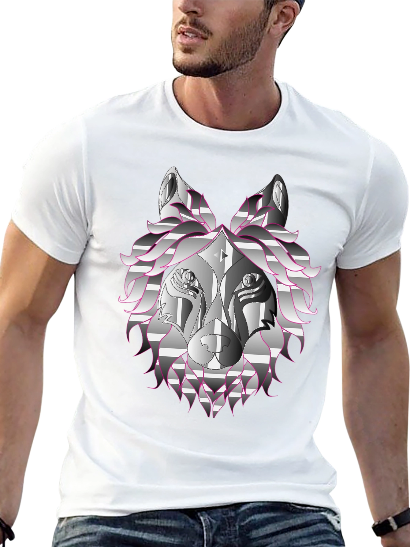 Geometric Wolf Head Graphic Print T-Shirt