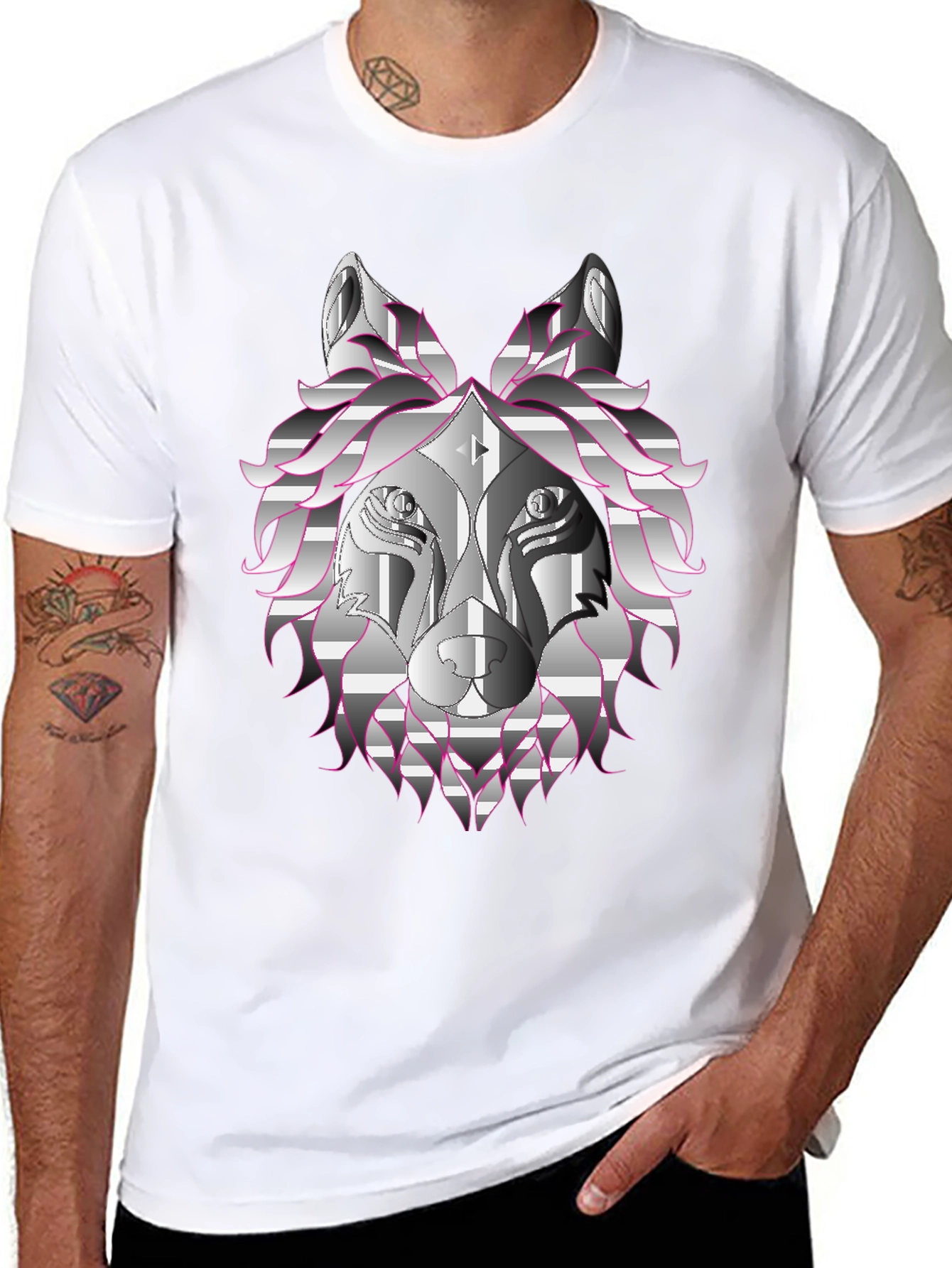 Geometric Wolf Head Graphic Print T-Shirt