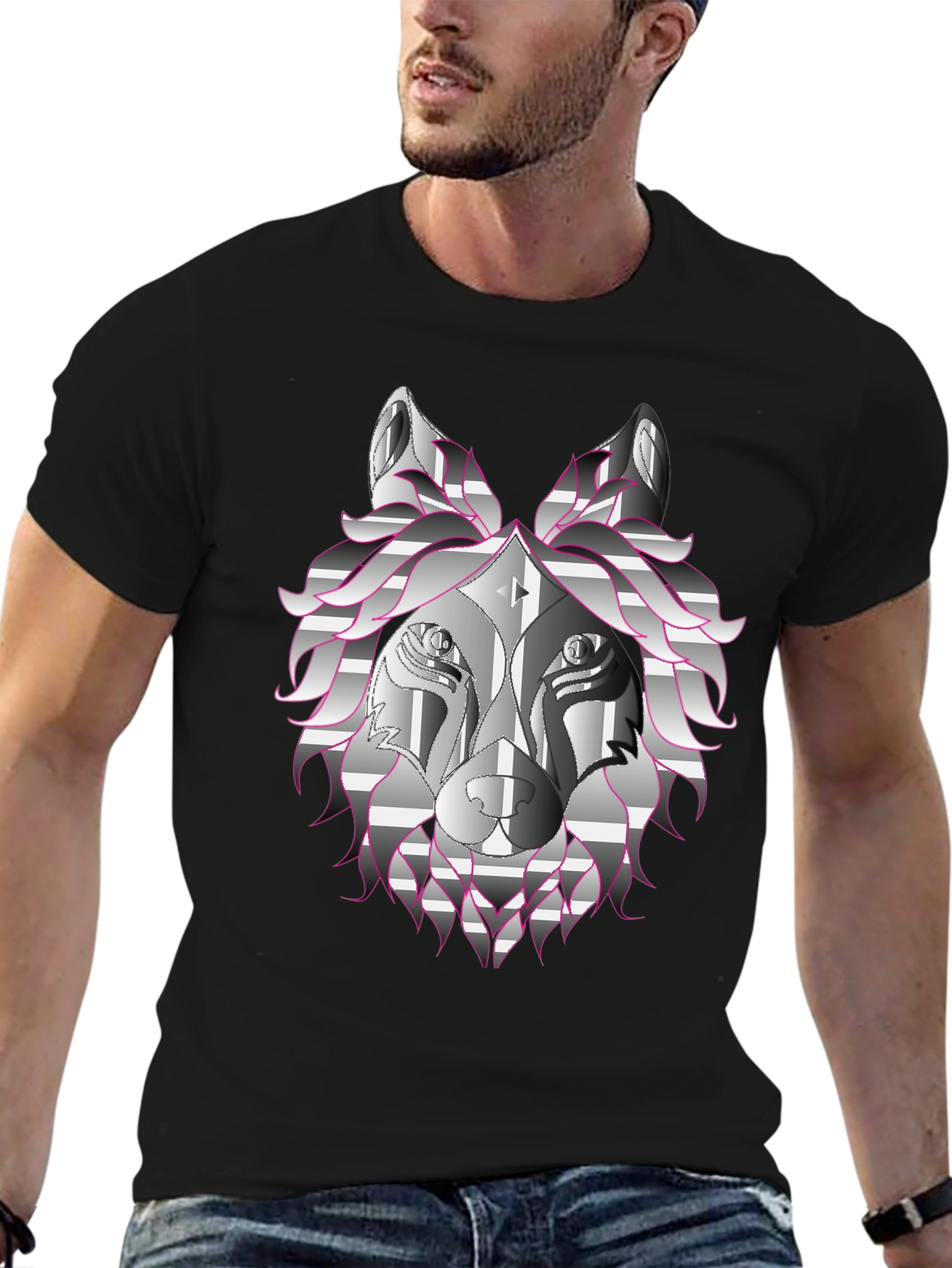 Geometric Wolf Head Graphic Print T-Shirt