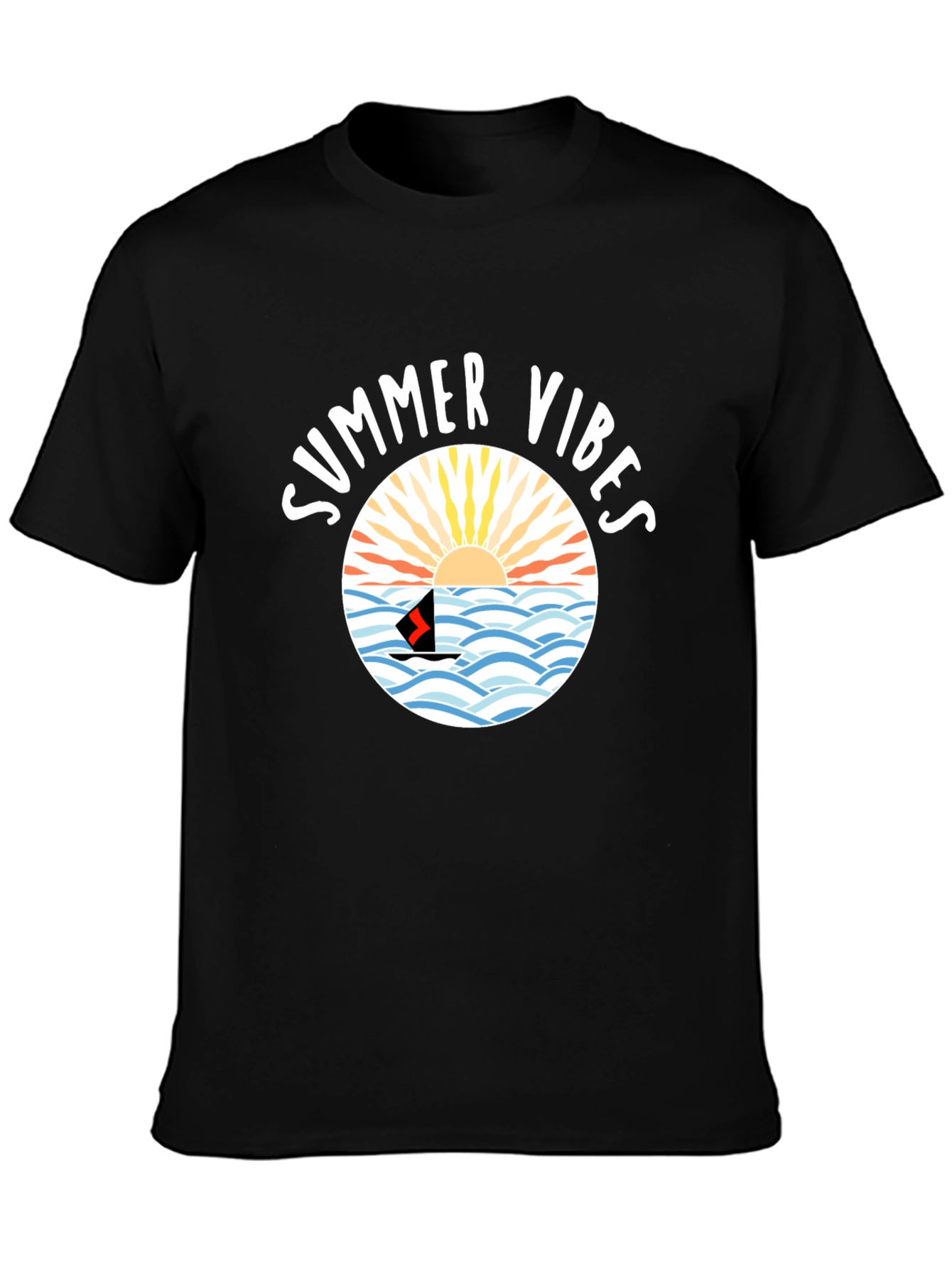 Summer Vibes Graphic Tee - Black Cotton Shirt