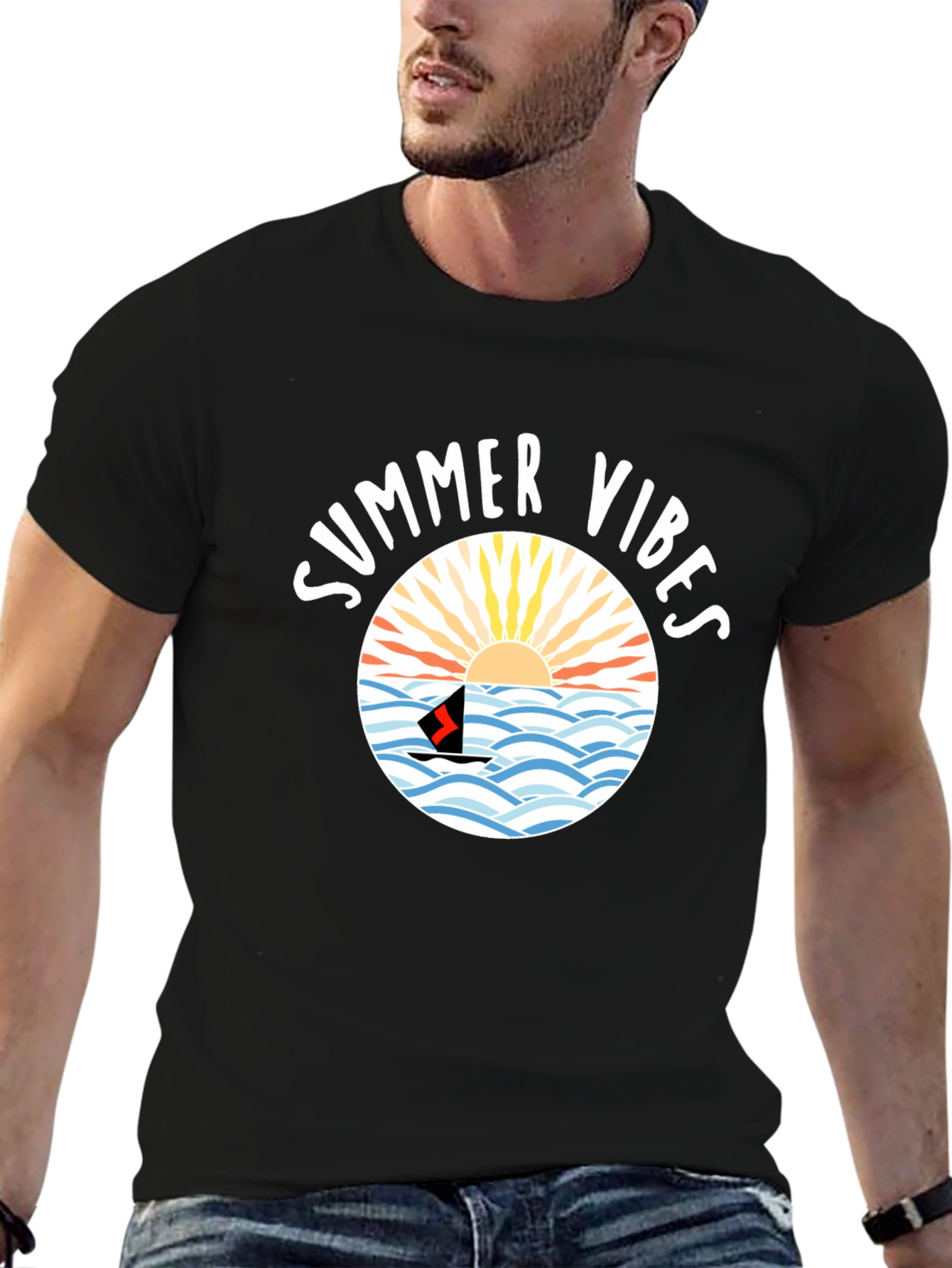 Summer Vibes Graphic Tee - Black Cotton Shirt