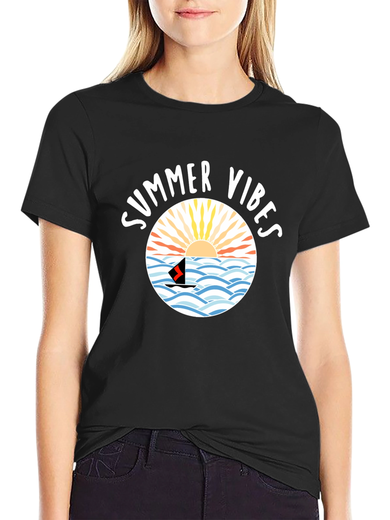 Summer Vibes Graphic Tee - Black Cotton Shirt