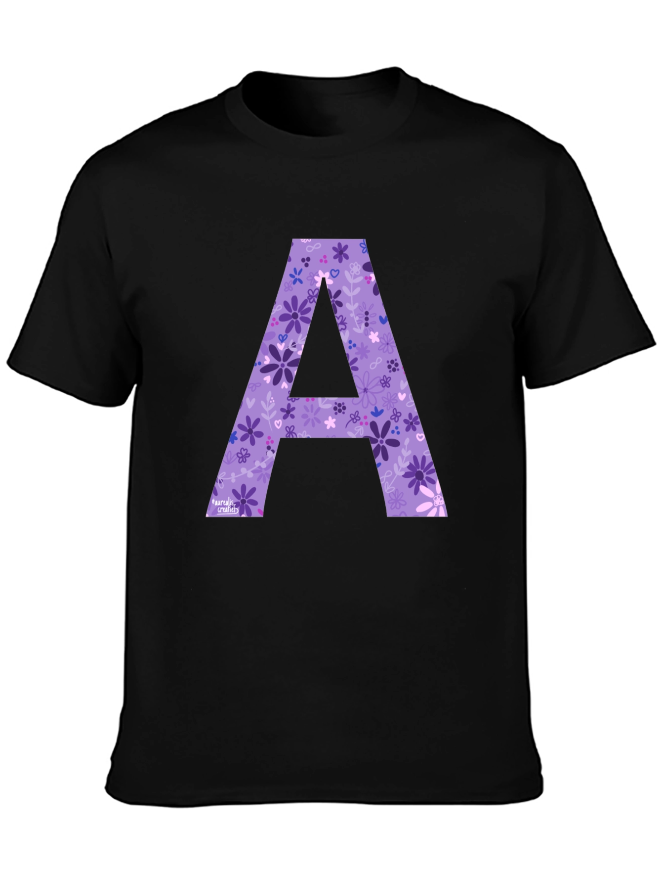 Floral Letter A Black T-Shirt
