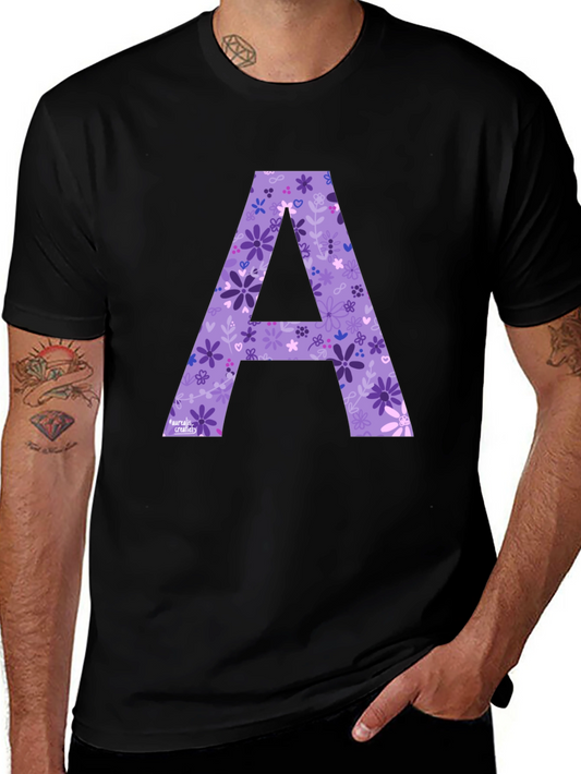 Floral Letter A Black T-Shirt
