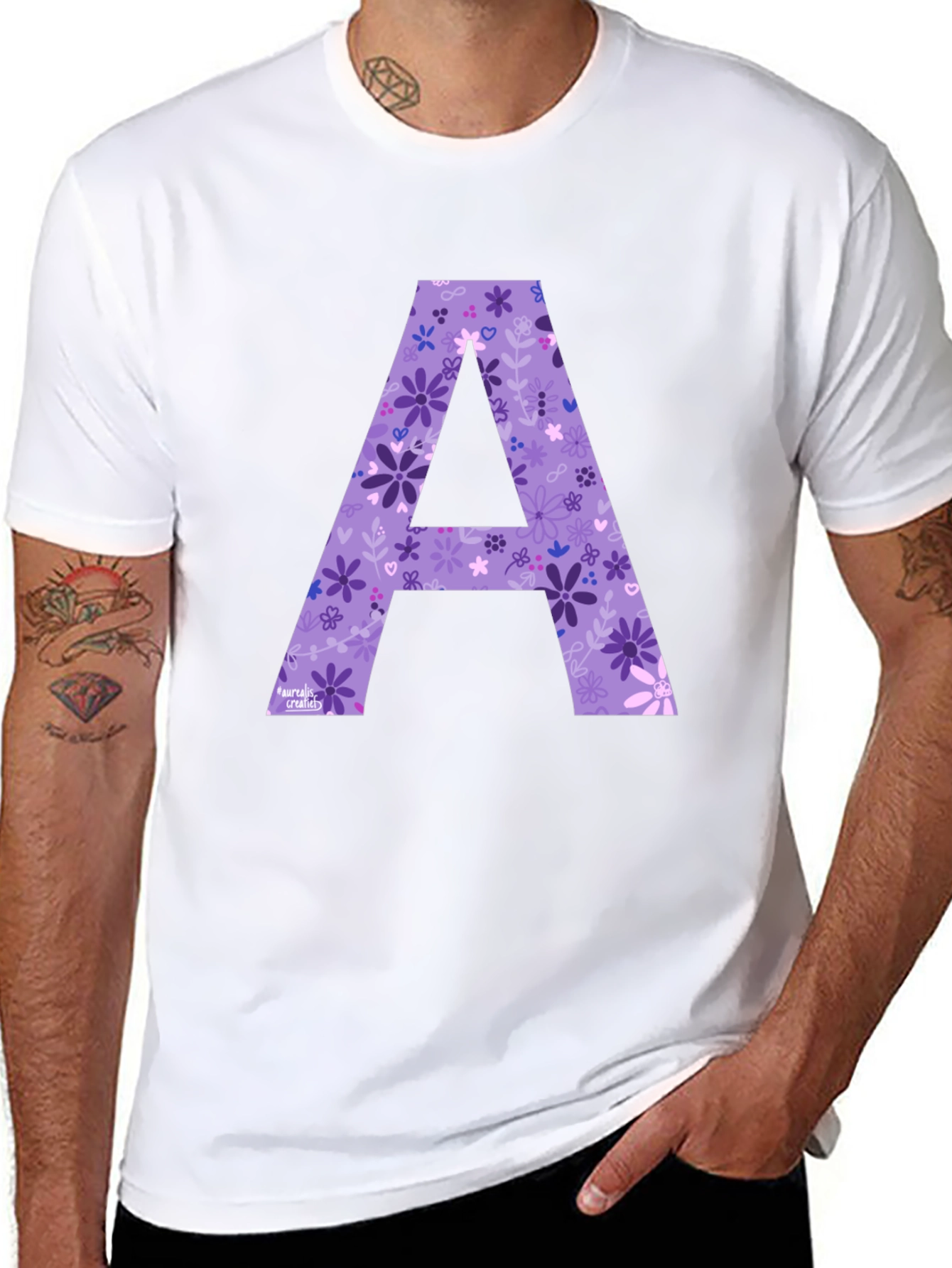 Floral Letter A Black T-Shirt