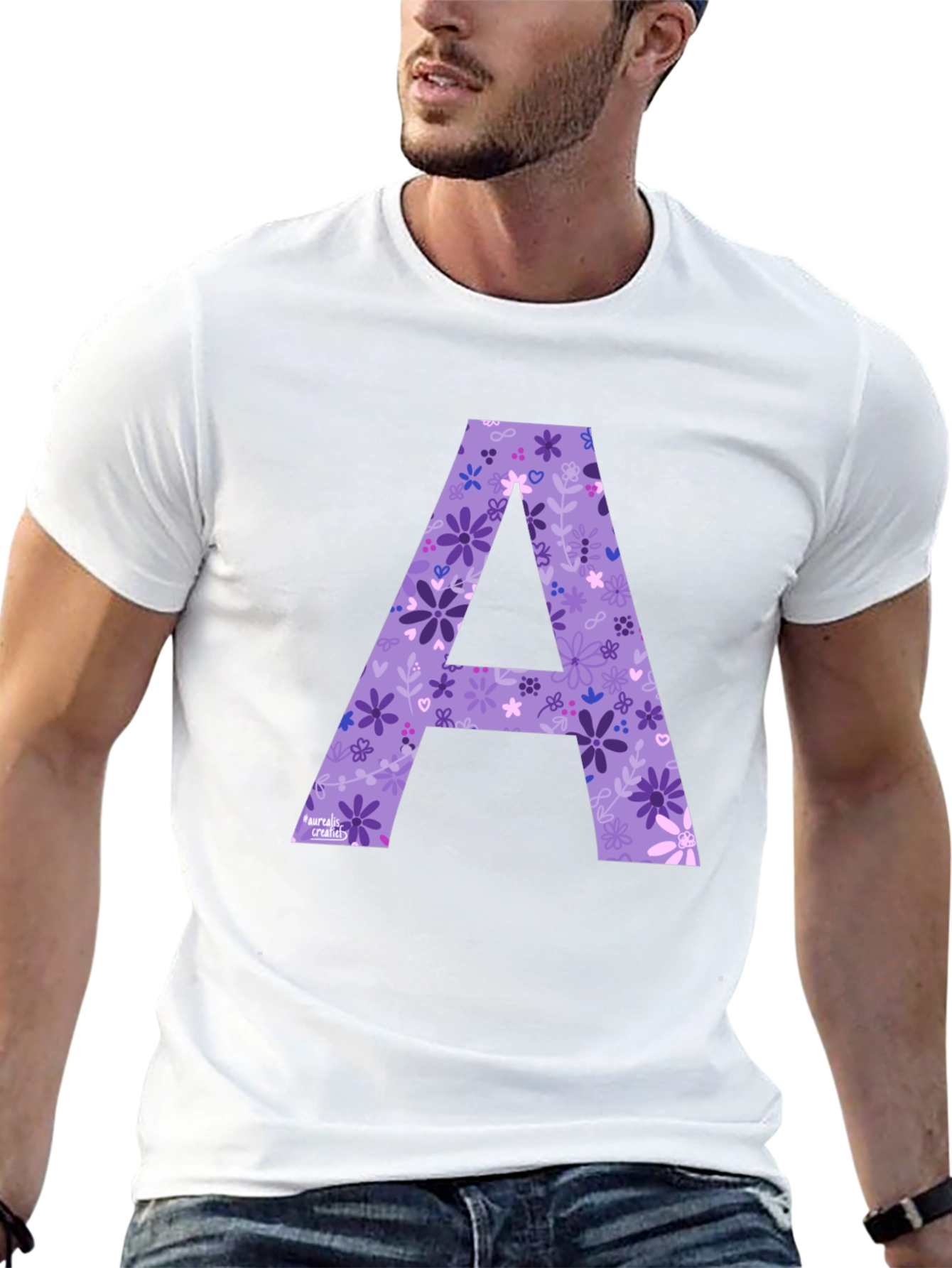 Floral Letter A Black T-Shirt