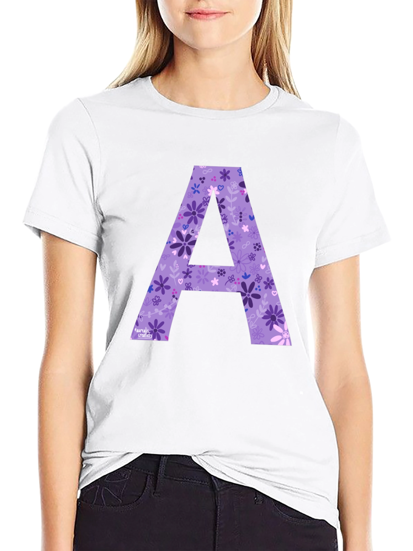 Floral Letter A Black T-Shirt