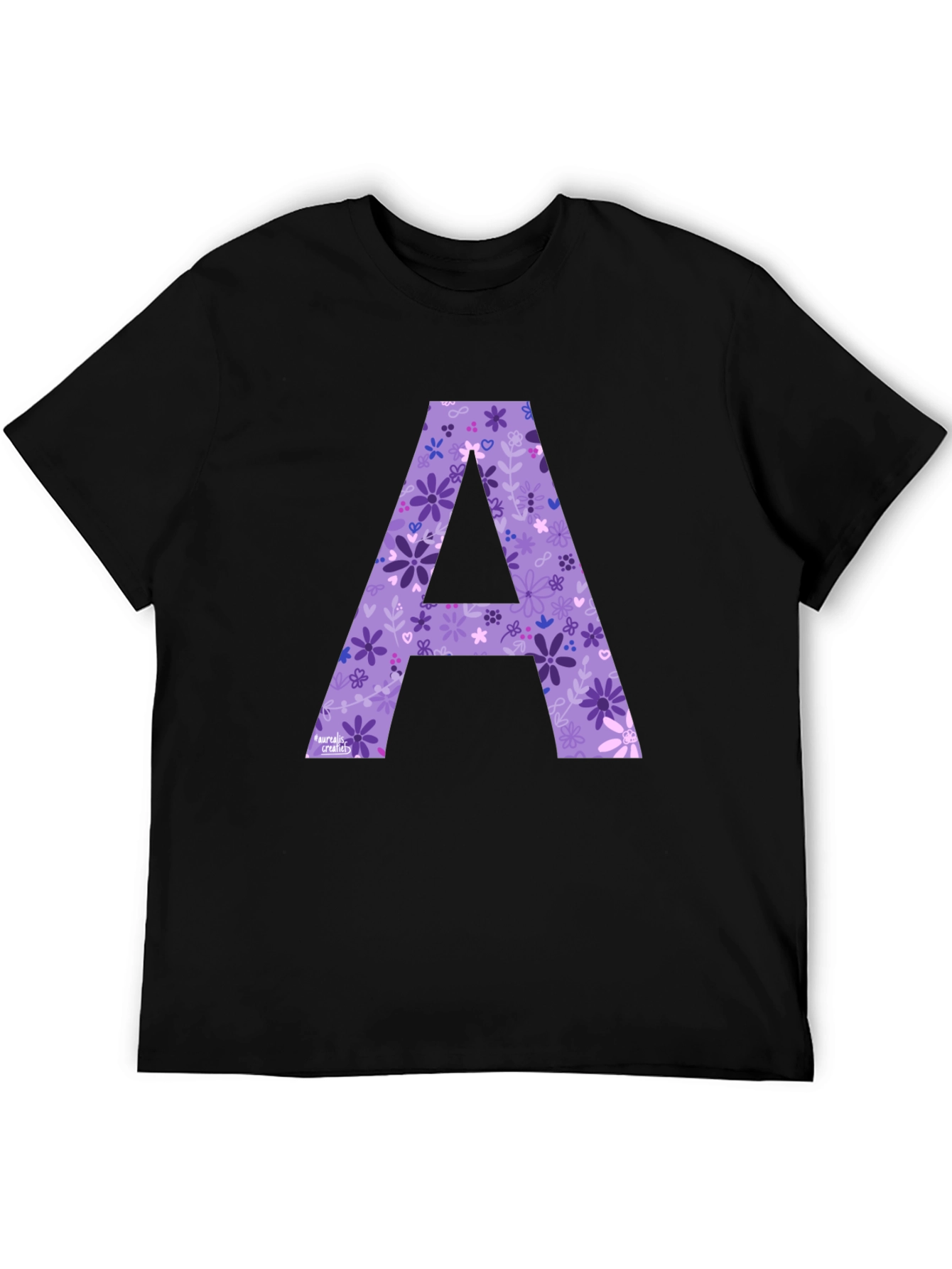 Floral Letter A Black T-Shirt