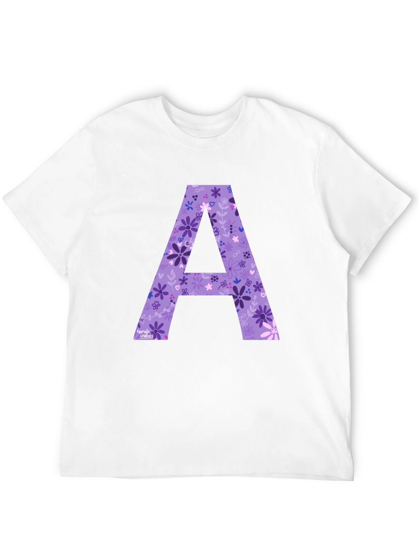 Floral Letter A Black T-Shirt