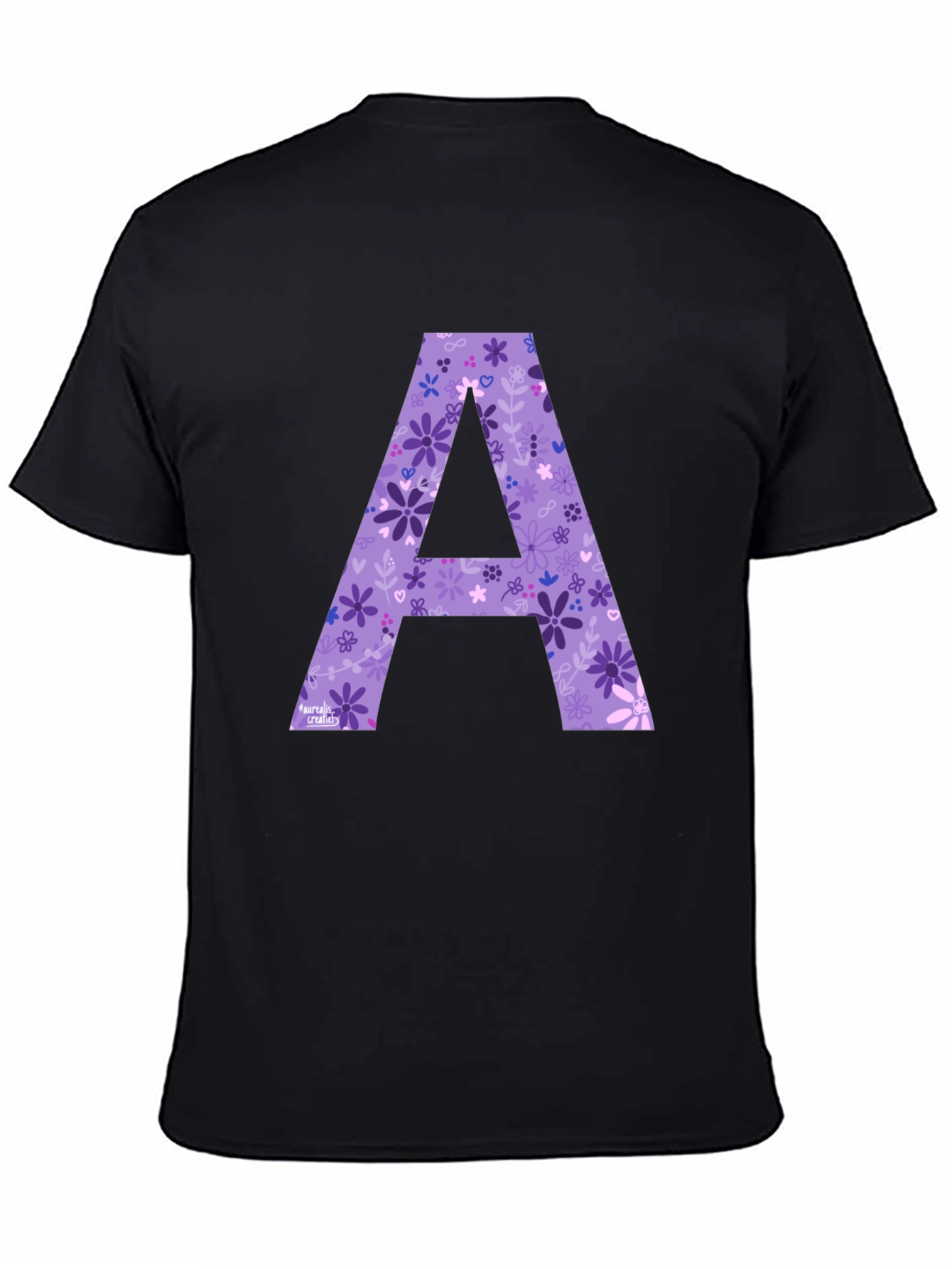 Floral Letter A Black T-Shirt
