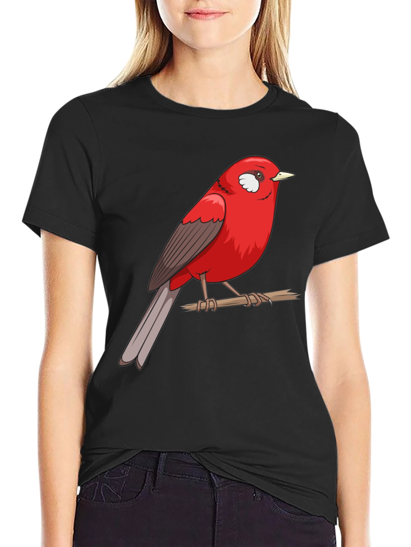 Red Bird Graphic Print T-Shirt
