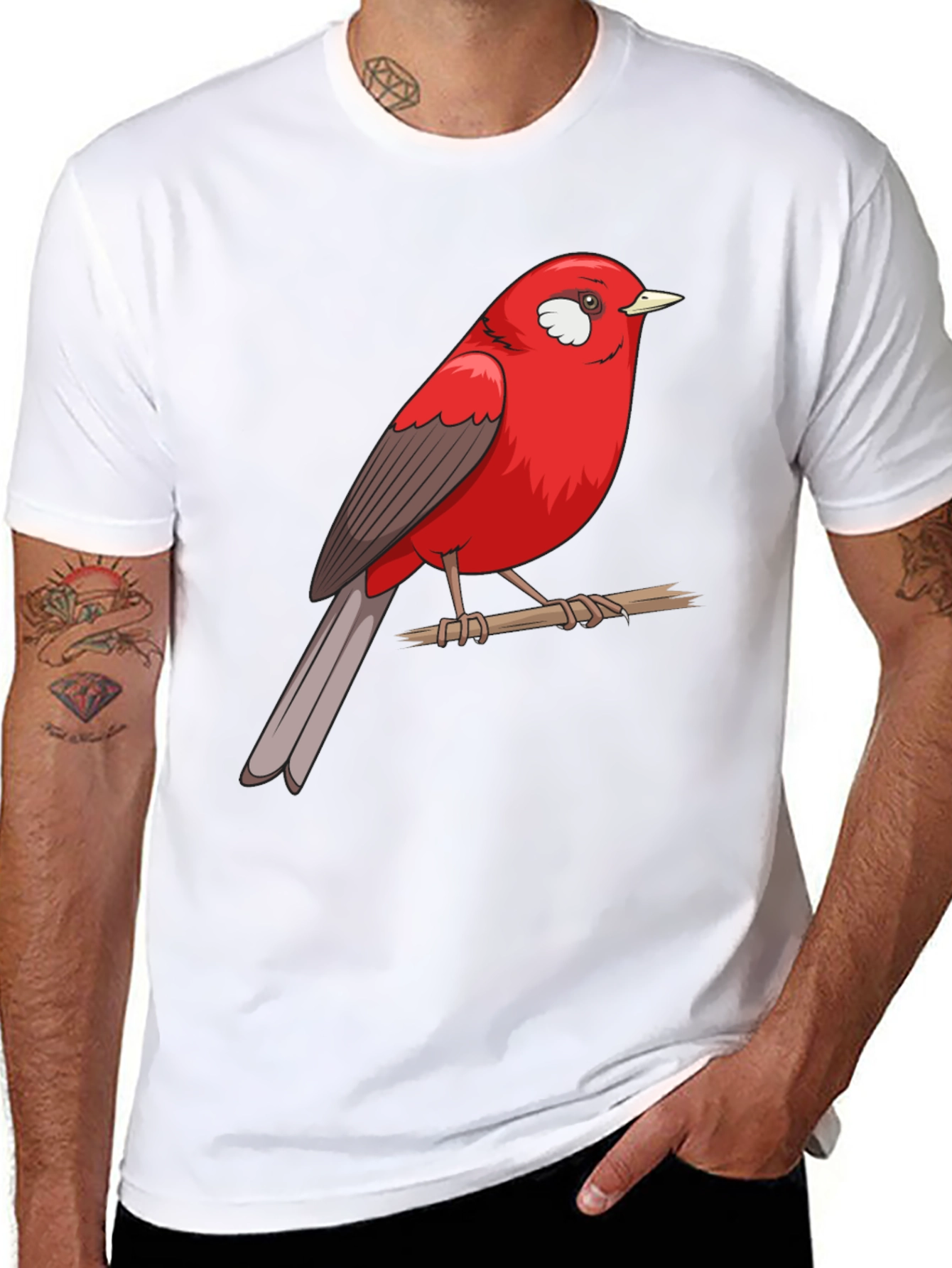 Red Bird Graphic Print T-Shirt