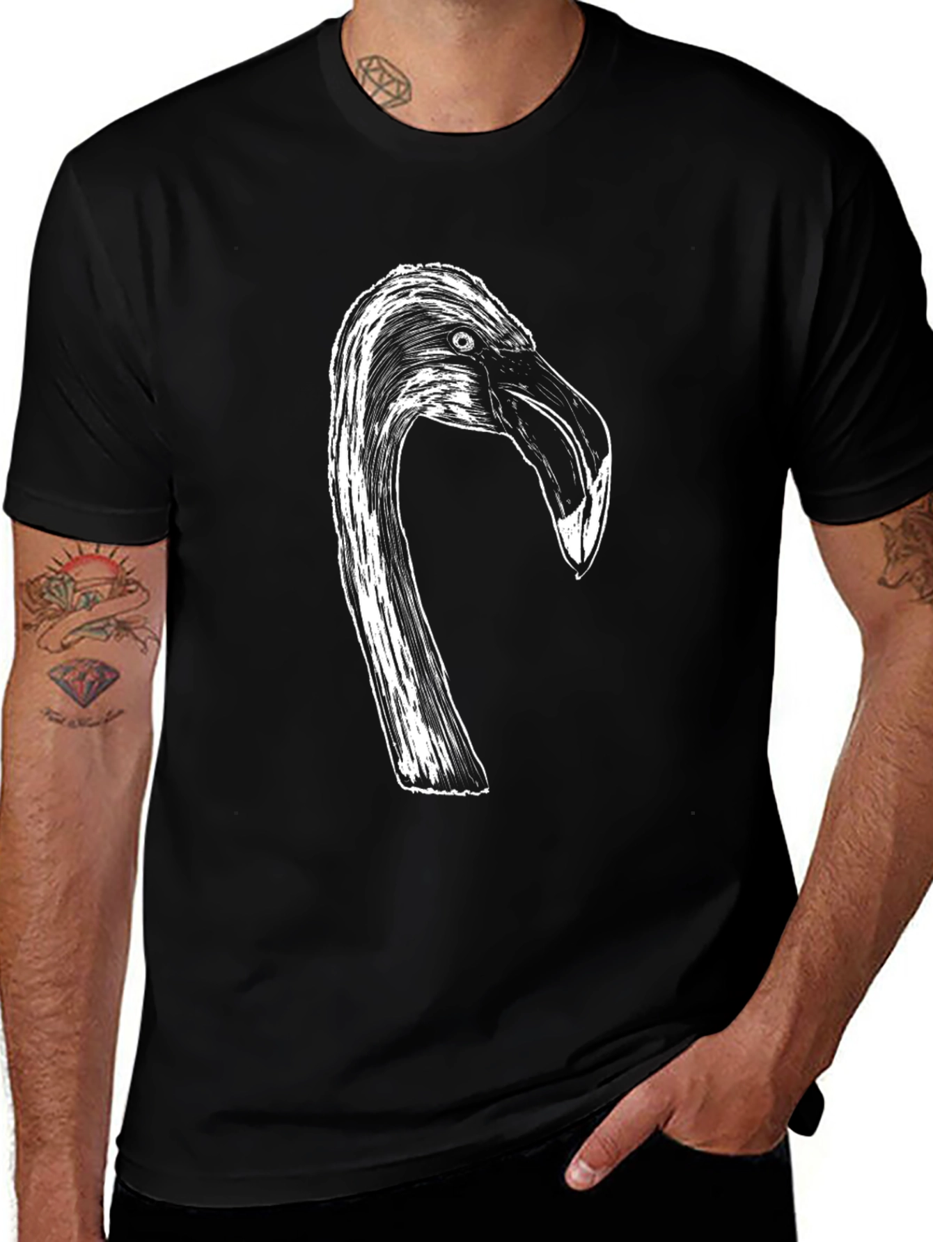 Flamingo Head Graphic Black T-Shirt