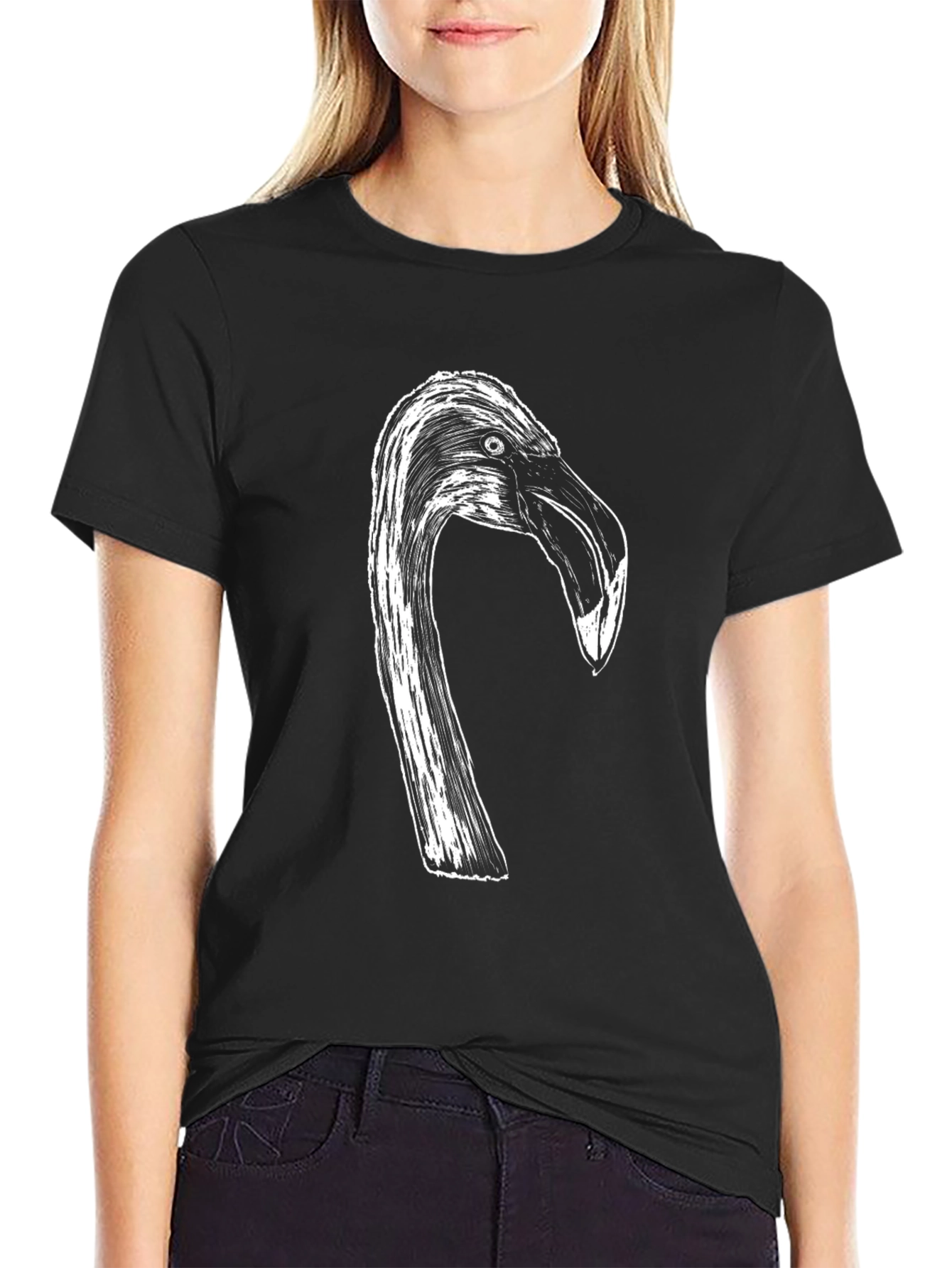 Flamingo Head Graphic Black T-Shirt