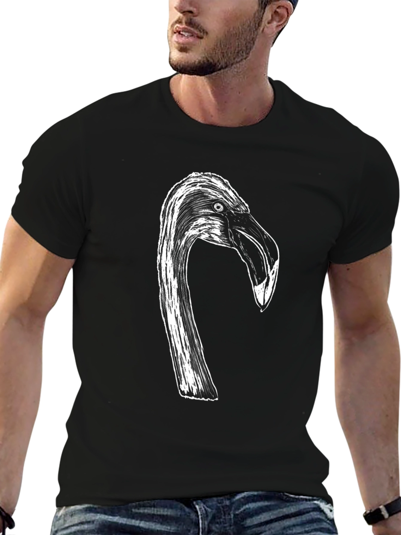Flamingo Head Graphic Black T-Shirt