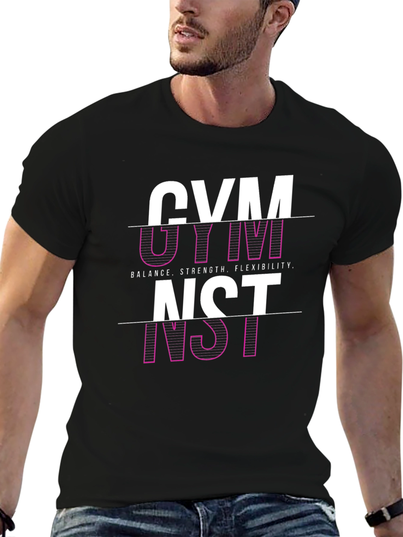 Gymnast Graphic Tee - Black Cotton Blend T-Shirt