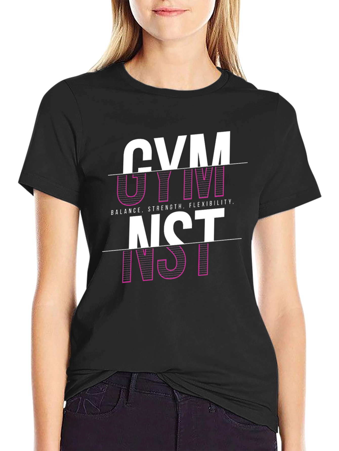 Gymnast Graphic Tee - Black Cotton Blend T-Shirt