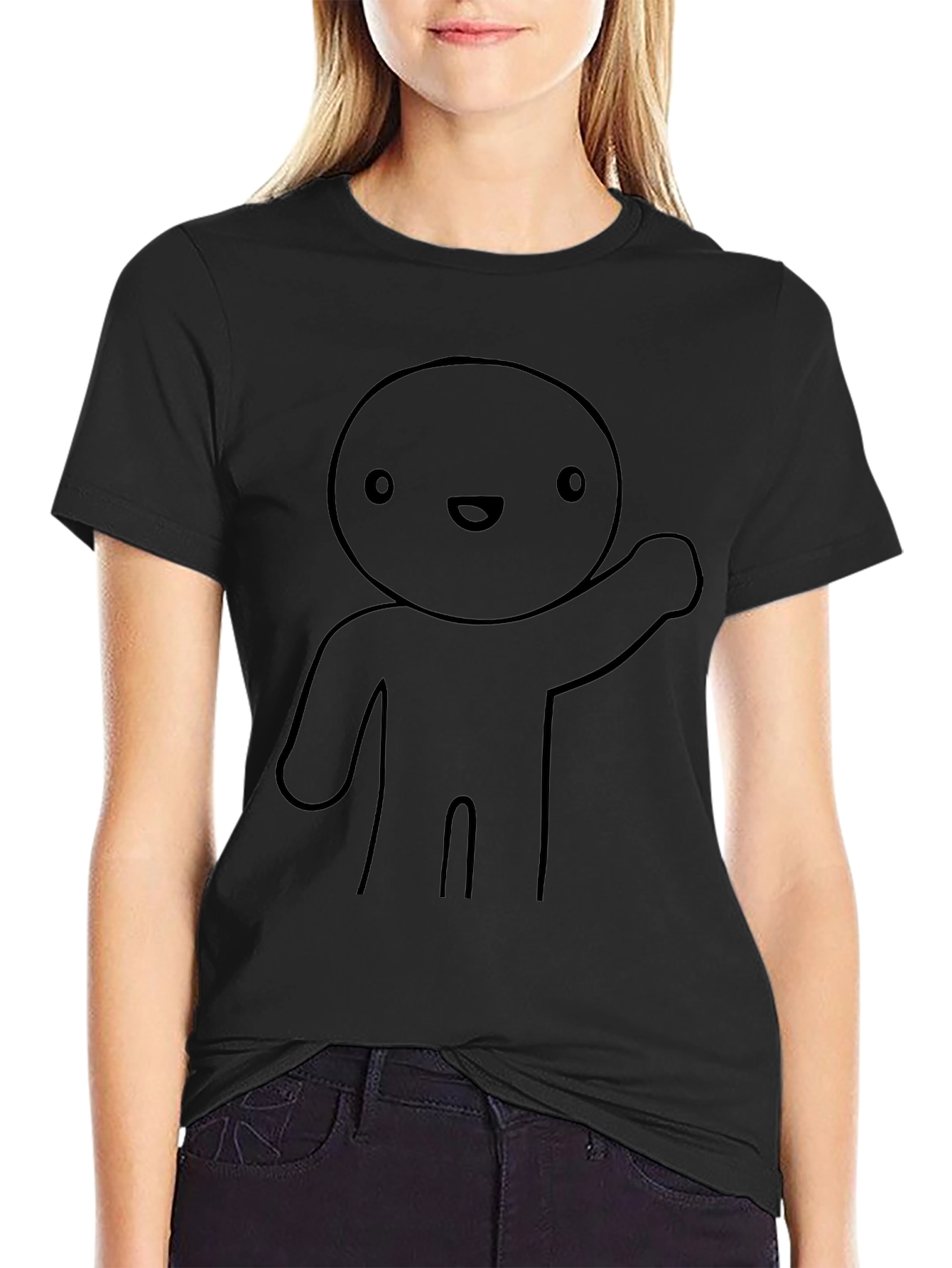 Cartoon Character Graphic Tee - Black