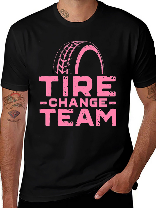 Tire Change Team Graphic T-Shirt - Pink Print