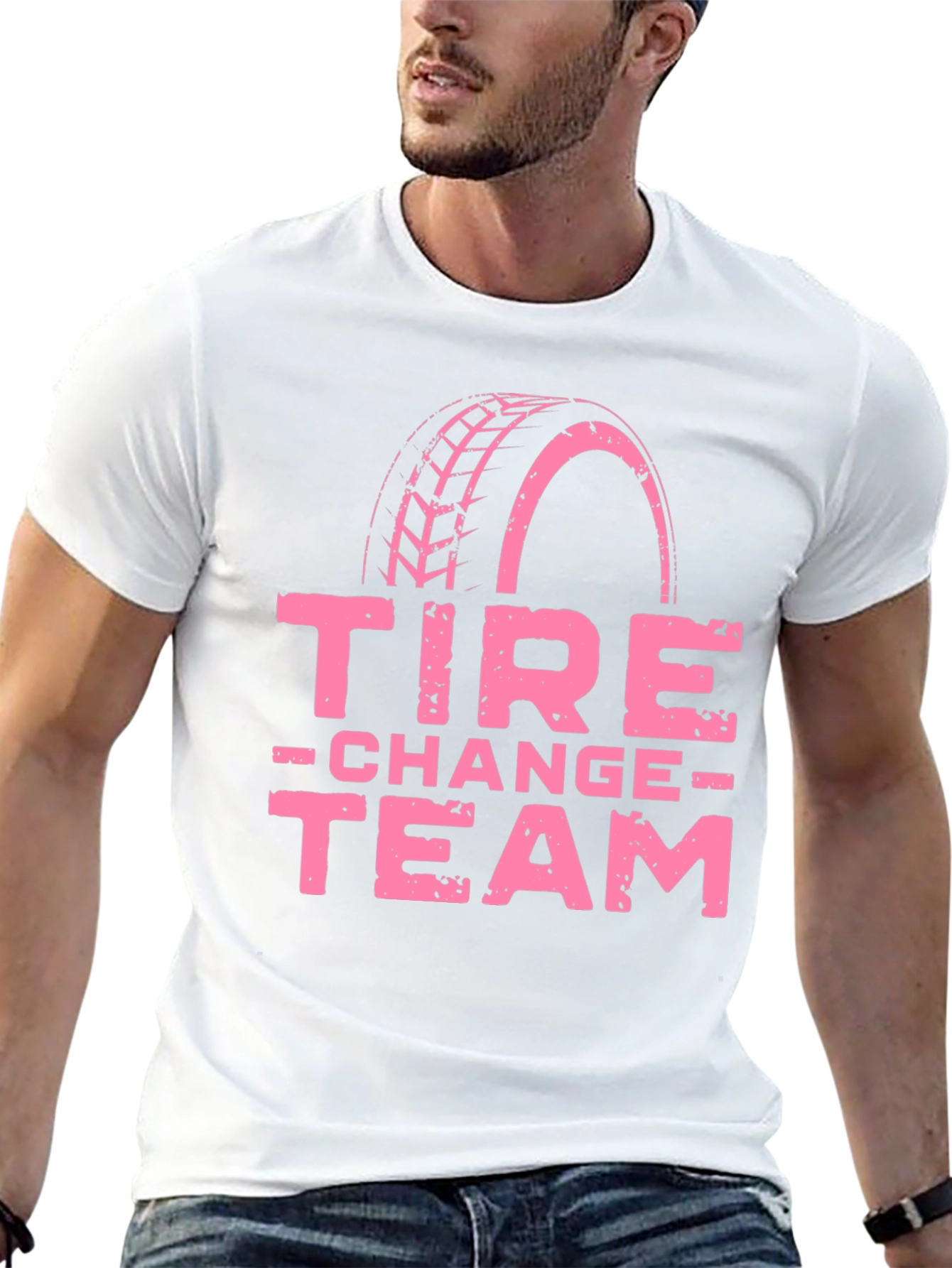 Tire Change Team Graphic T-Shirt - Pink Print
