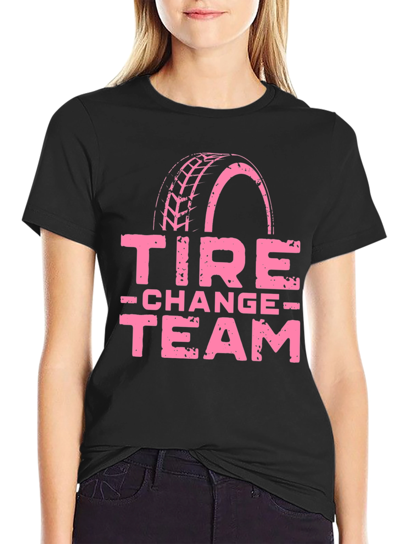 Tire Change Team Graphic T-Shirt - Pink Print