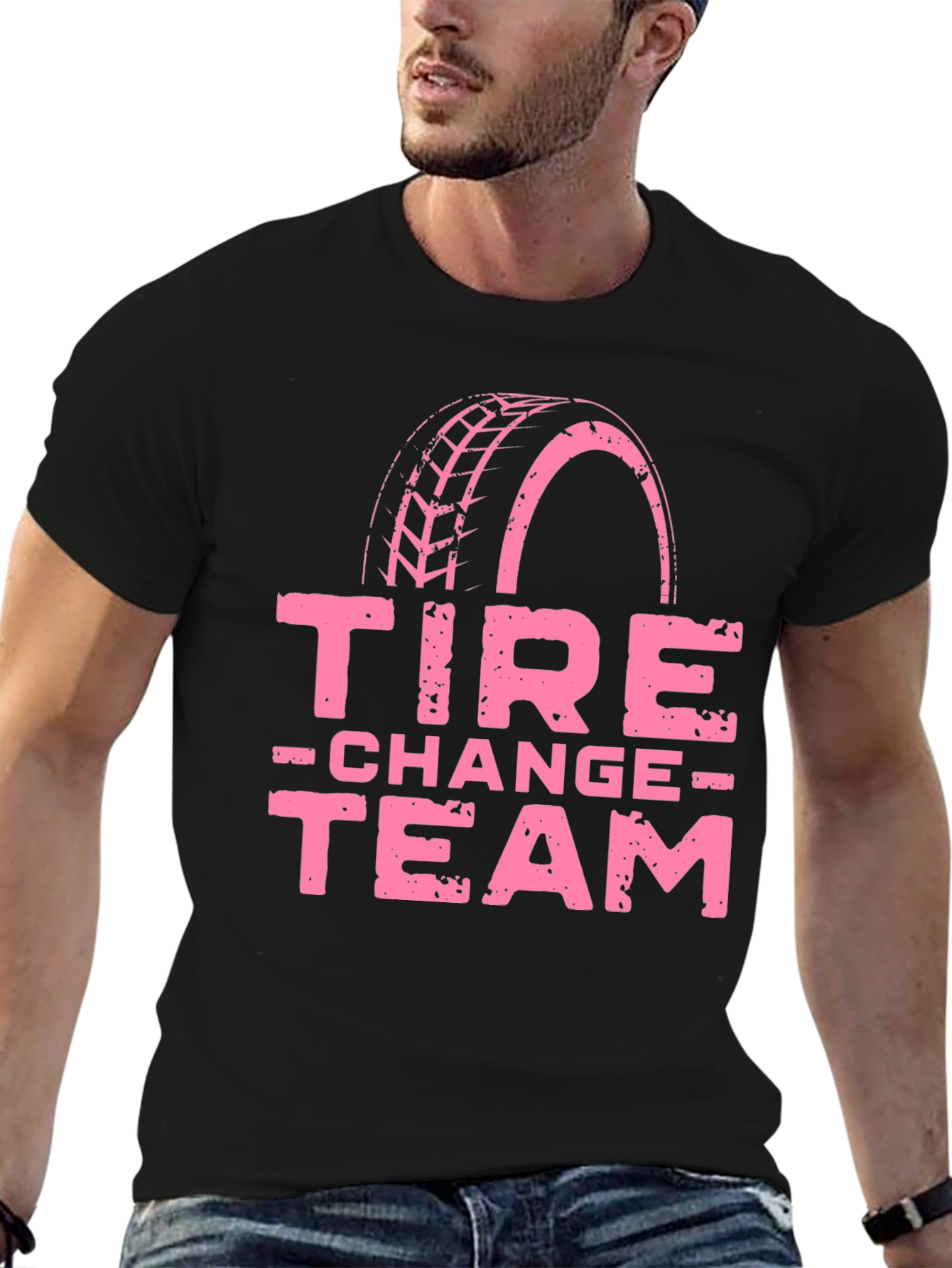 Tire Change Team Graphic T-Shirt - Pink Print