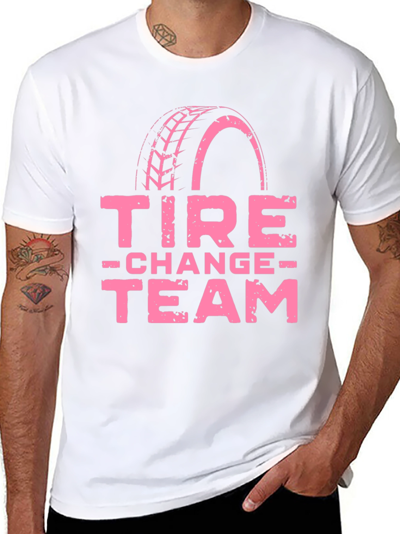 Tire Change Team Graphic T-Shirt - Pink Print