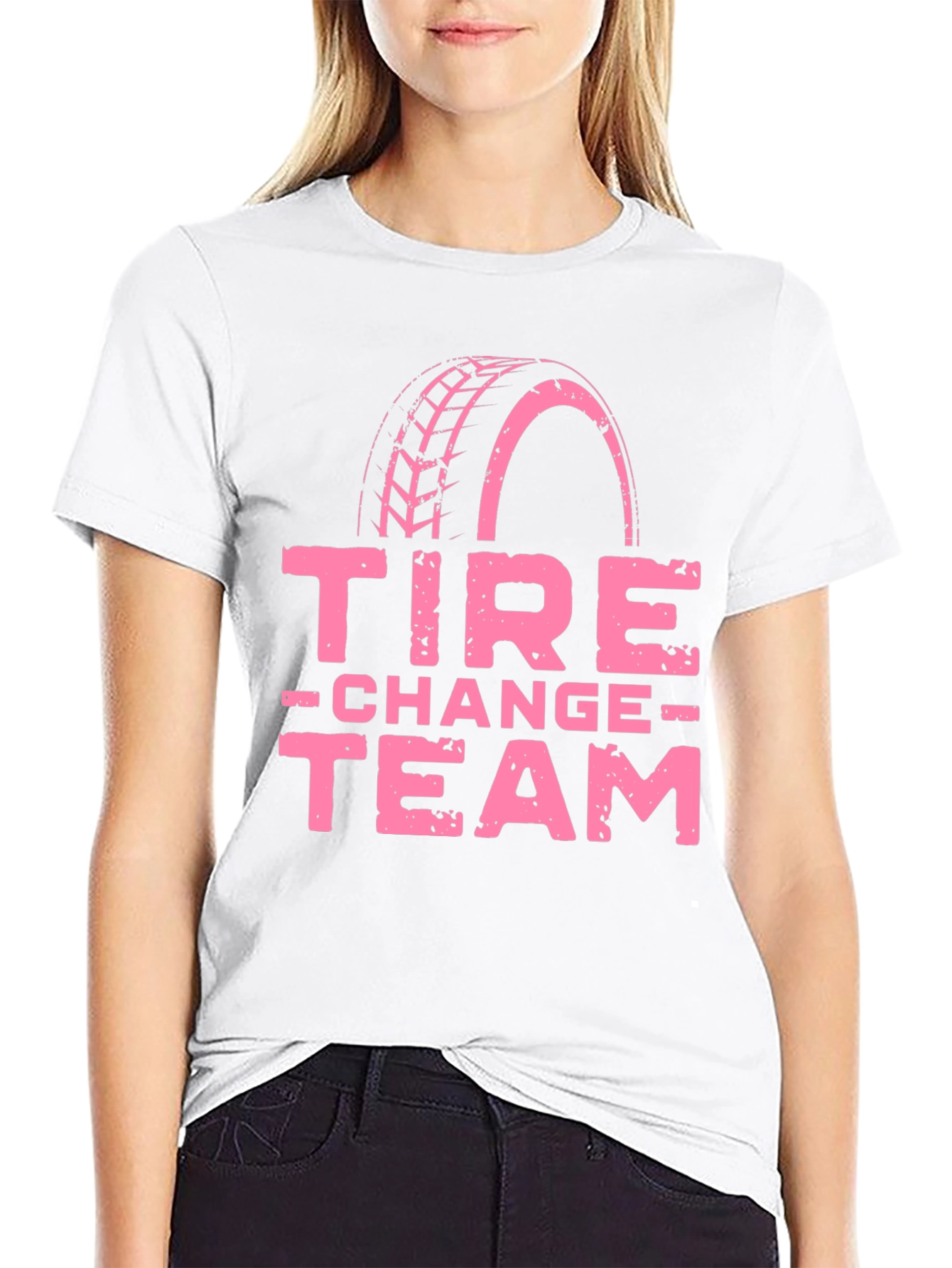 Tire Change Team Graphic T-Shirt - Pink Print
