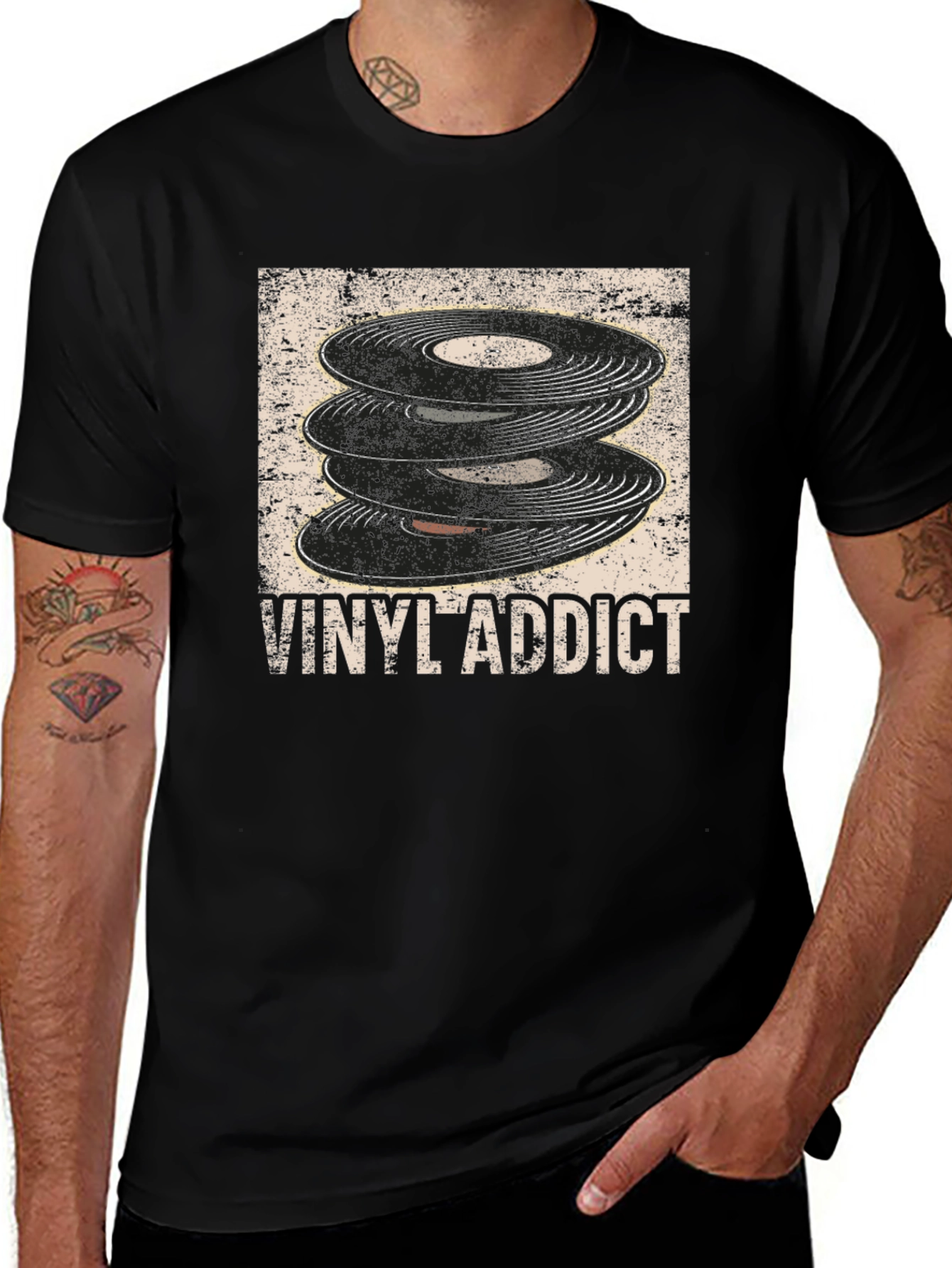 Vinyl Addict Graphic T-Shirt - Music Lover Tee