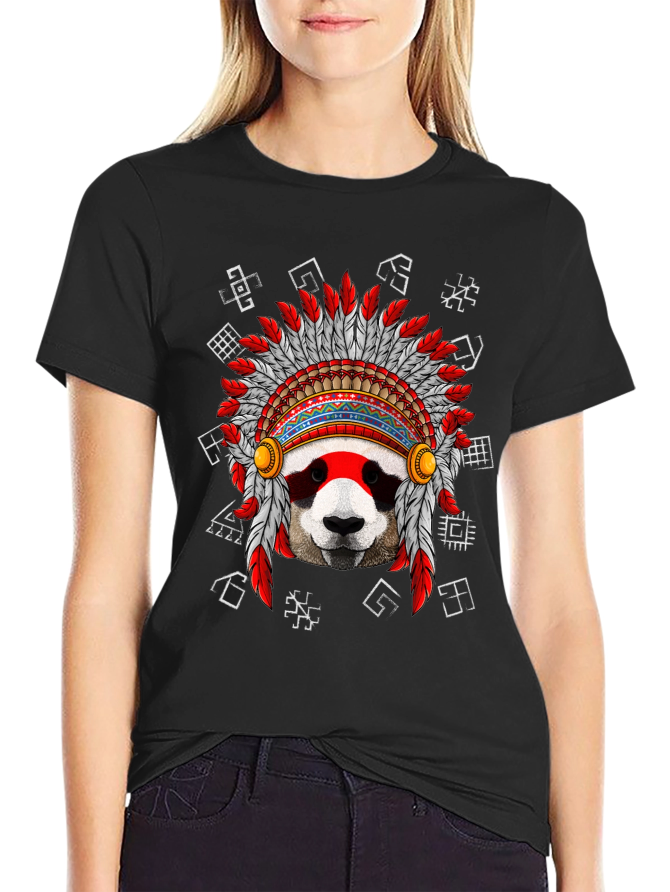 Panda Indian Headdress Graphic T-Shirt