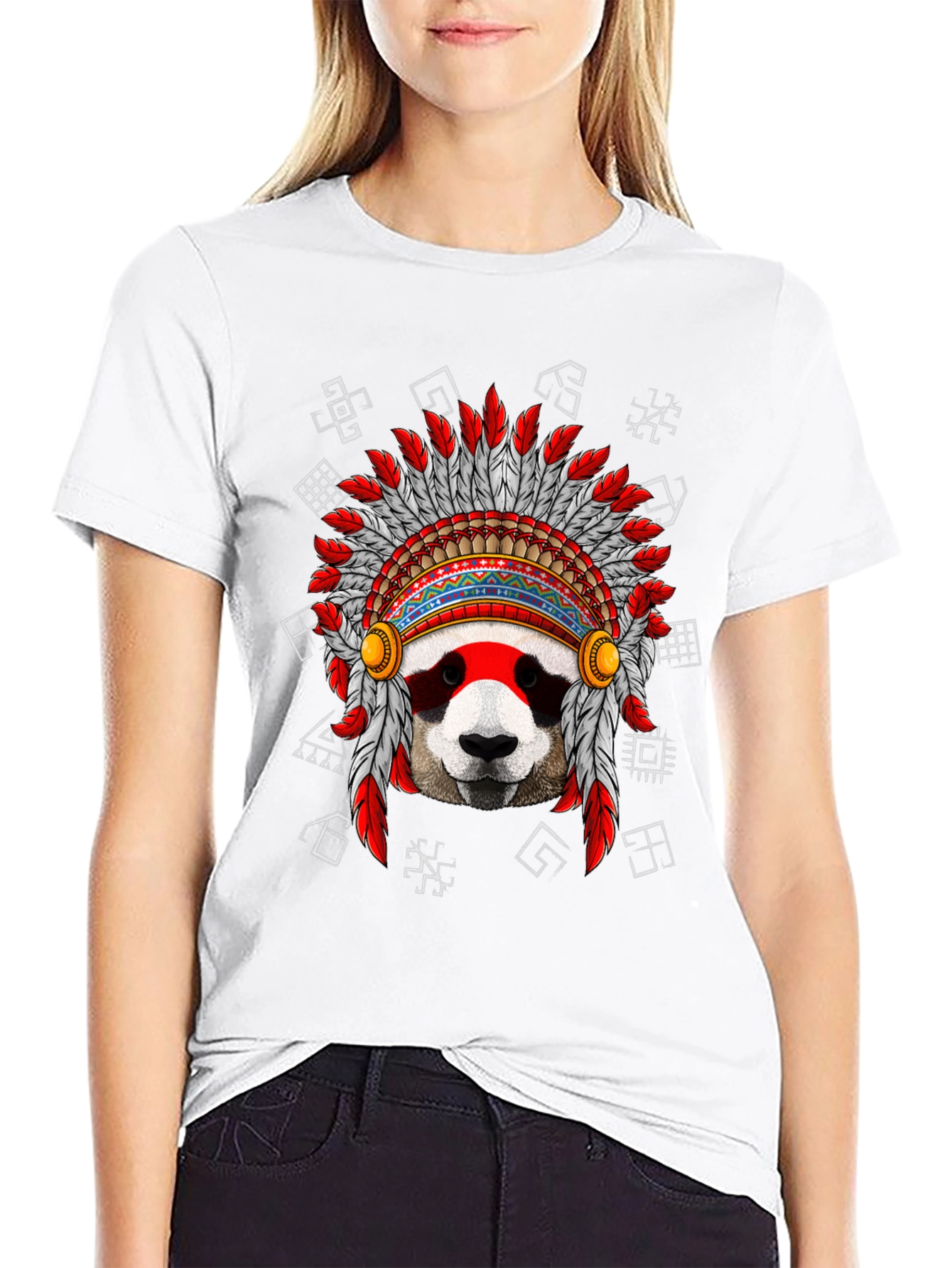Panda Indian Headdress Graphic T-Shirt