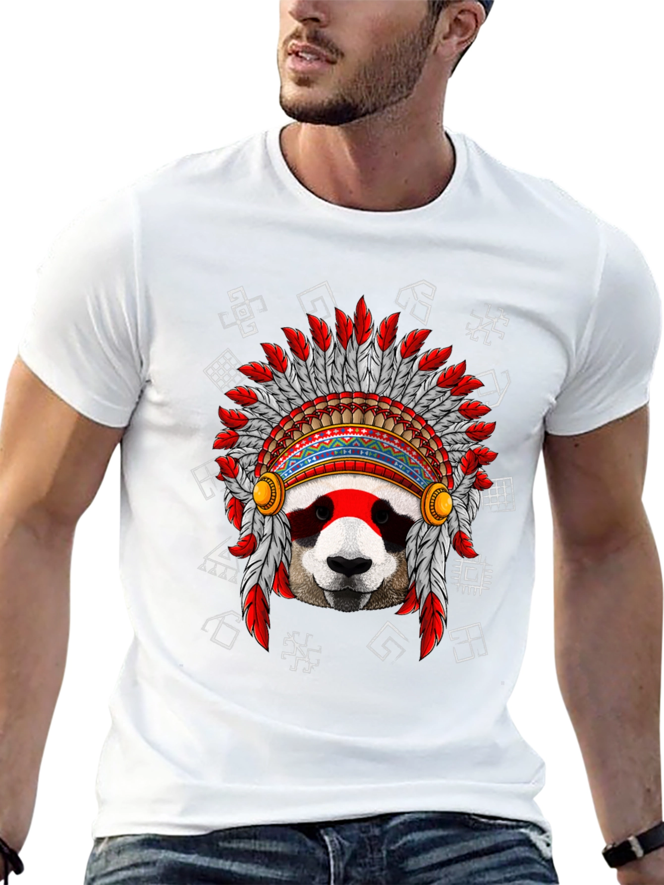 Panda Indian Headdress Graphic T-Shirt
