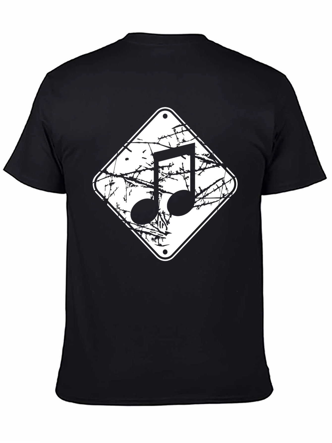 Musical Note Black Graphic Tee - Distressed Style