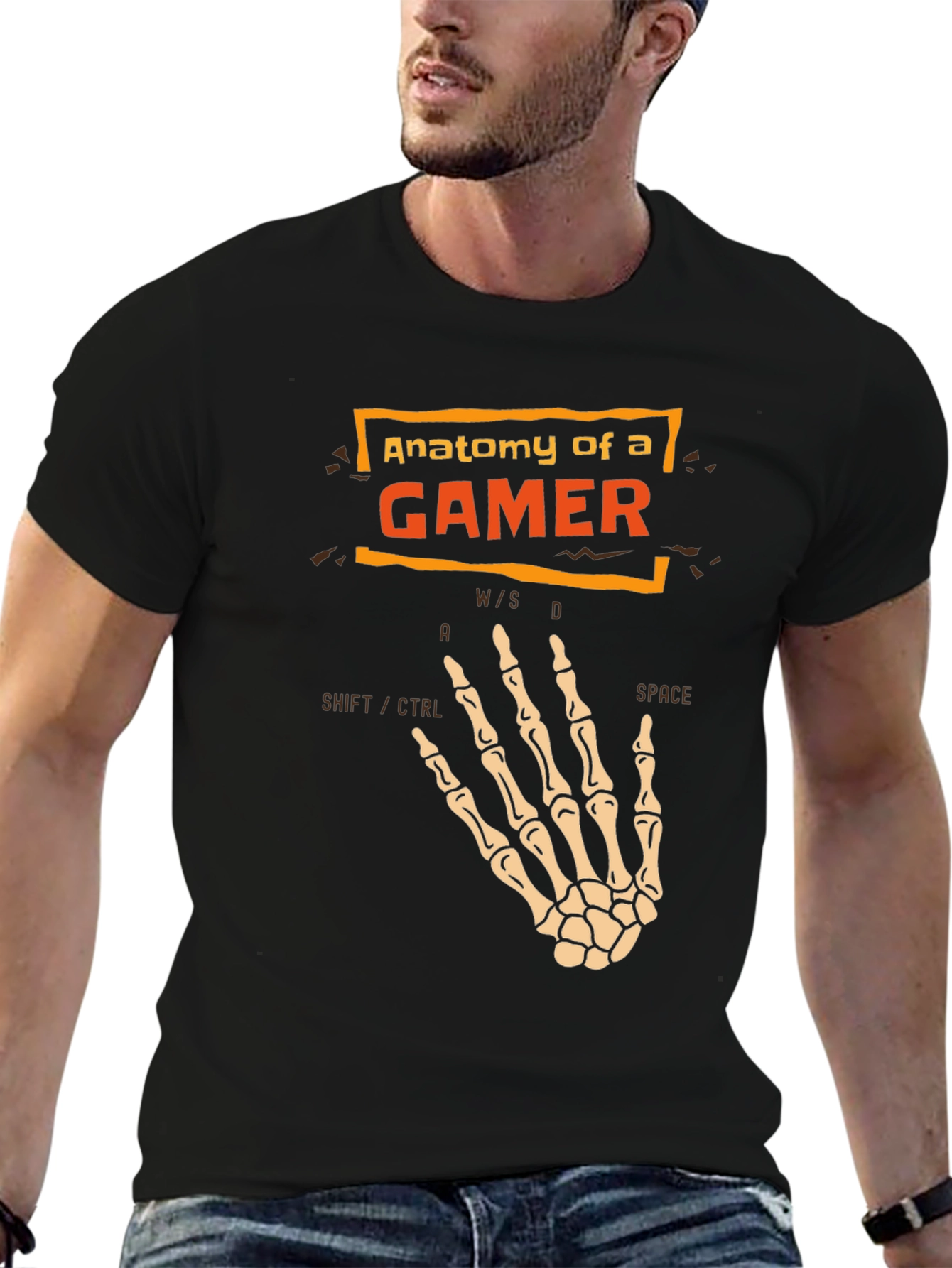 Anatomy of a Gamer T-Shirt - Skeleton Hand Design