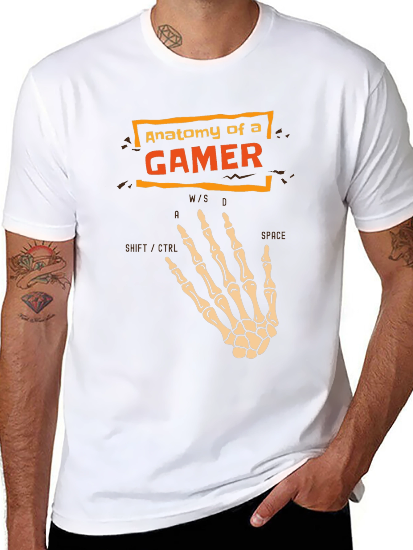Anatomy of a Gamer T-Shirt - Skeleton Hand Design