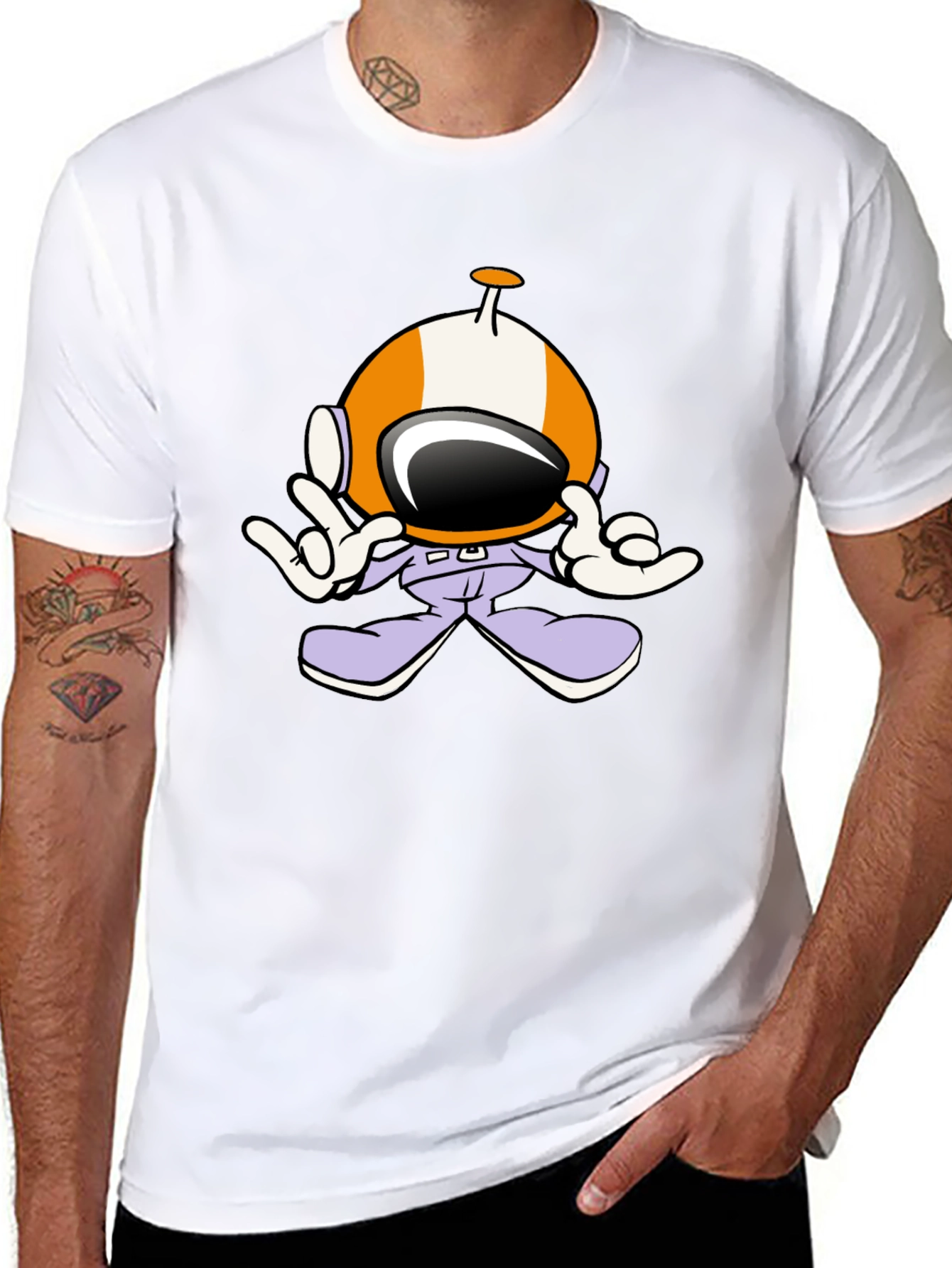 Astronaut Cartoon Black T-Shirt