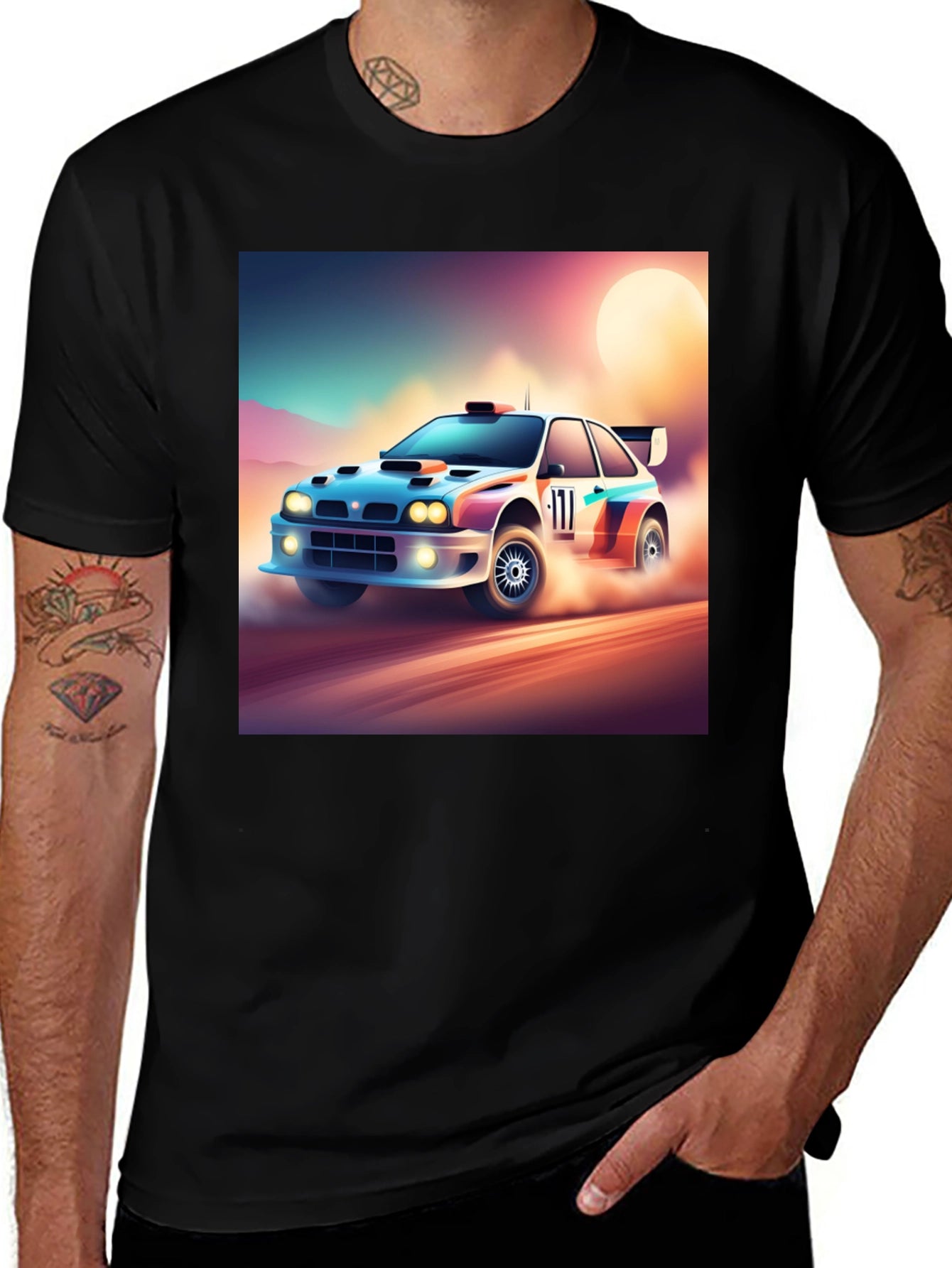Rally Car Graphic Tee - Black Cotton Shirt